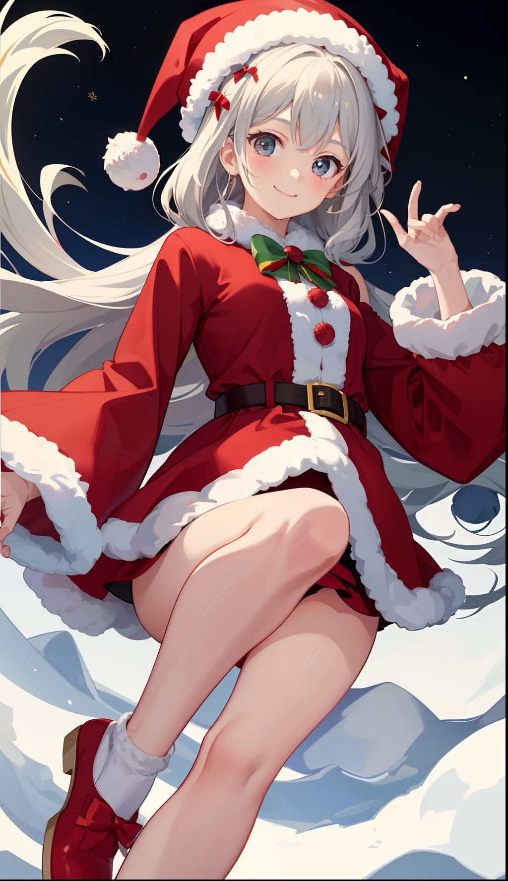 1girl in、A smile、Christmas、Dressed in Santa Claus costume、