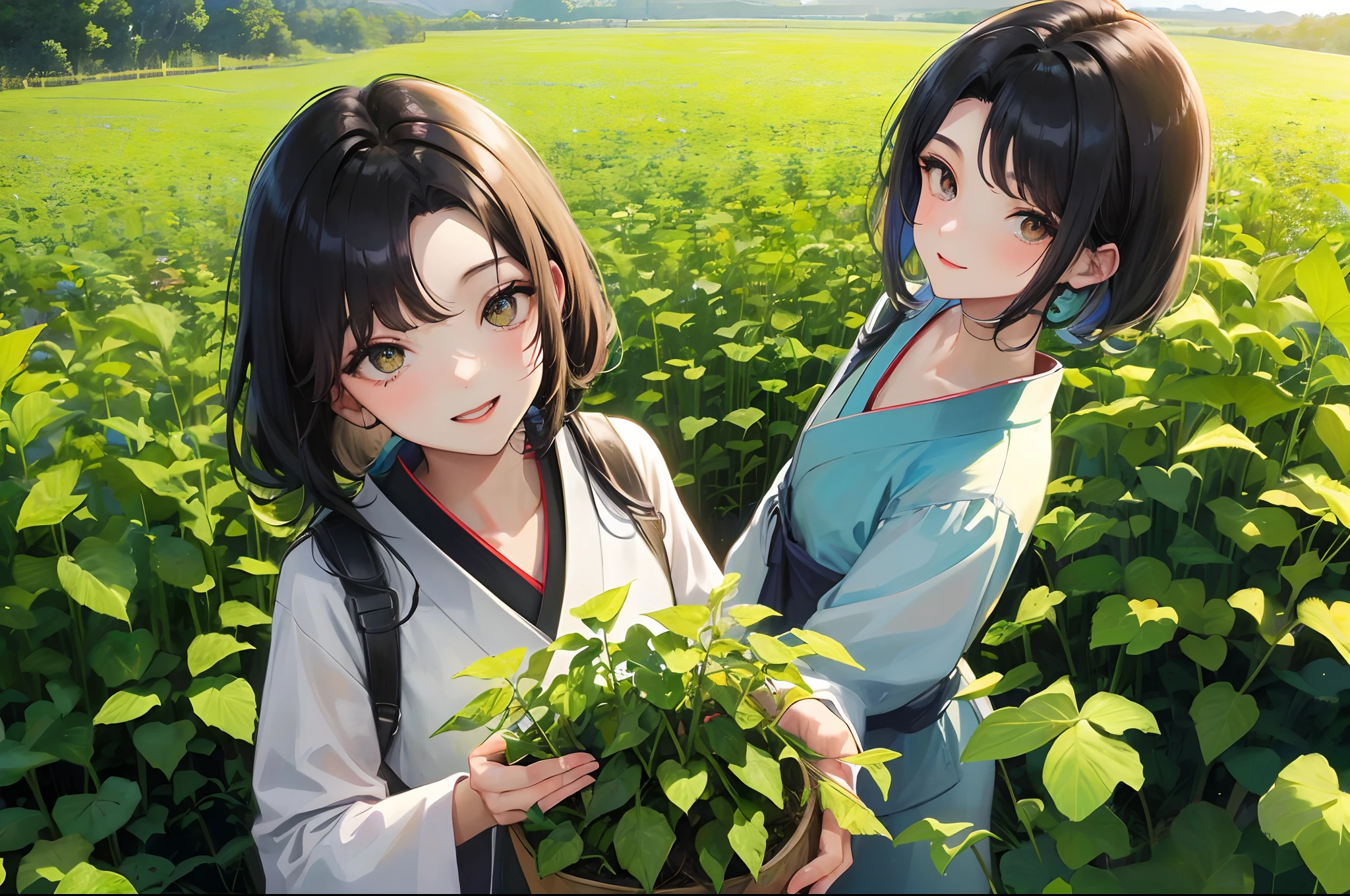 Japonesa a 21 anos, seios pequenos, olhos sensual sorrindo bonito, olhar frontal, cabelo curto, Planting vegetables, alface, farm, rural, Campo rural, cenoura, couve, pepino, arroz, Beanstalk, batata, milho