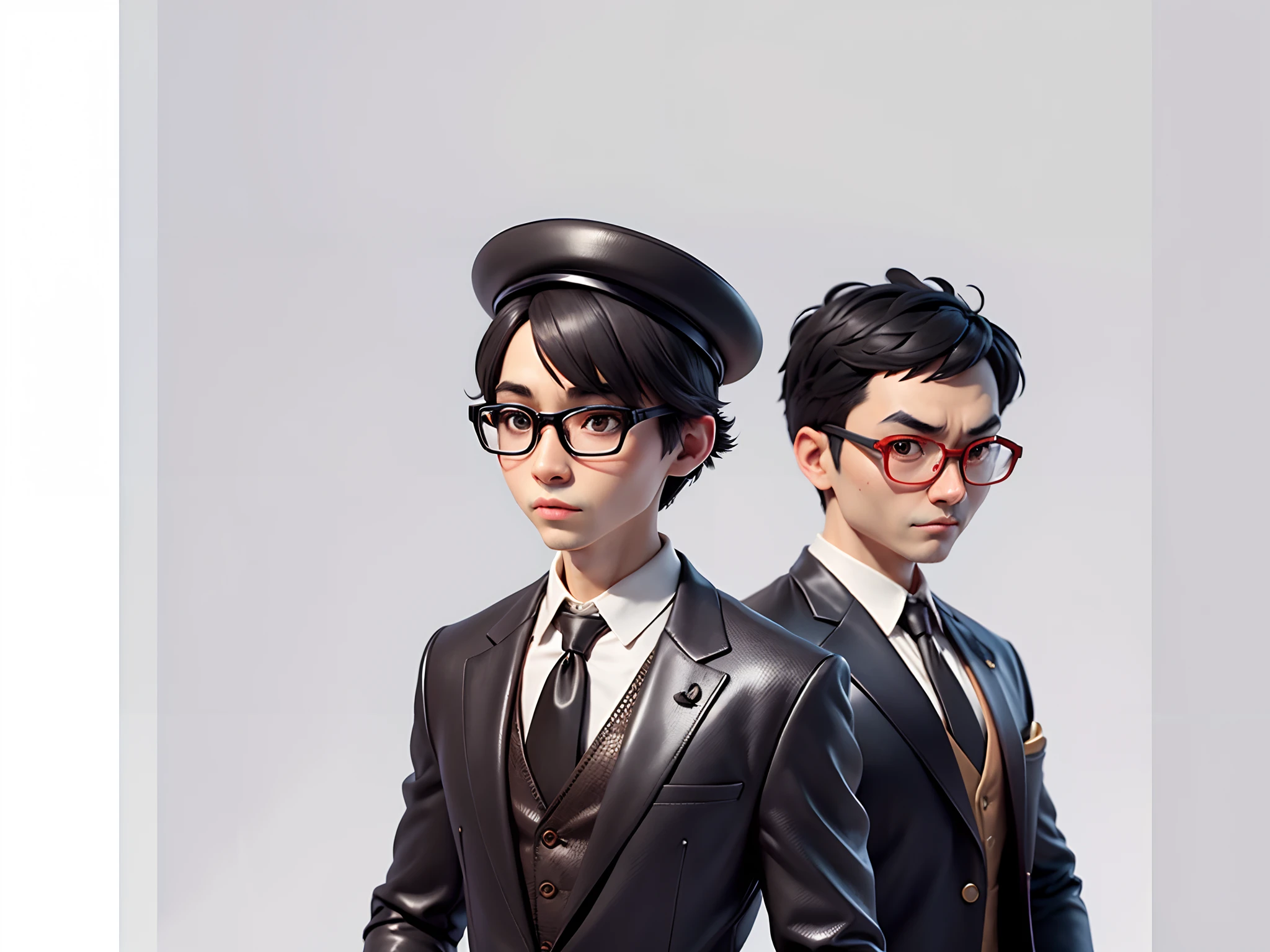 Young man with oriental face in leather hat, tiger, oriental face in formal suit, short black hair, silver glasses, digital painting, 3D character design by Mark Clairedon and Pixar and Hayao Miyazaki and Akira Toriyama, the illustration is a high-definition illustration in 4K resolution with very detailed facial features and cartoon-style visuals.