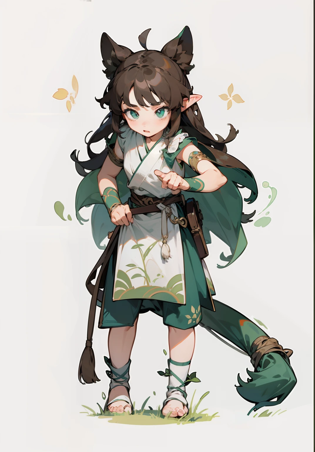 tiny faeries,Soft brunette hair,green-eyed,Game illustration,Lovely 2D image;Cold perfect face and soft skin;Floating on the grass,detail-rich,splash image,8K分辨率,Perfect masterpiece;Art station digital painting smooth:A masterpiece with realistic 8K resolution;intricately details;Natural and three-dimensional lighting;复杂、fairytale-like,sprawling、fantasy。"