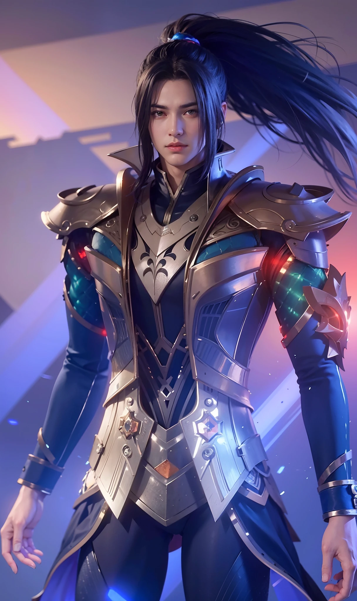 Handsome boy, best quality, photo, 4k,looking at viewer,full body,wear platinum armor,