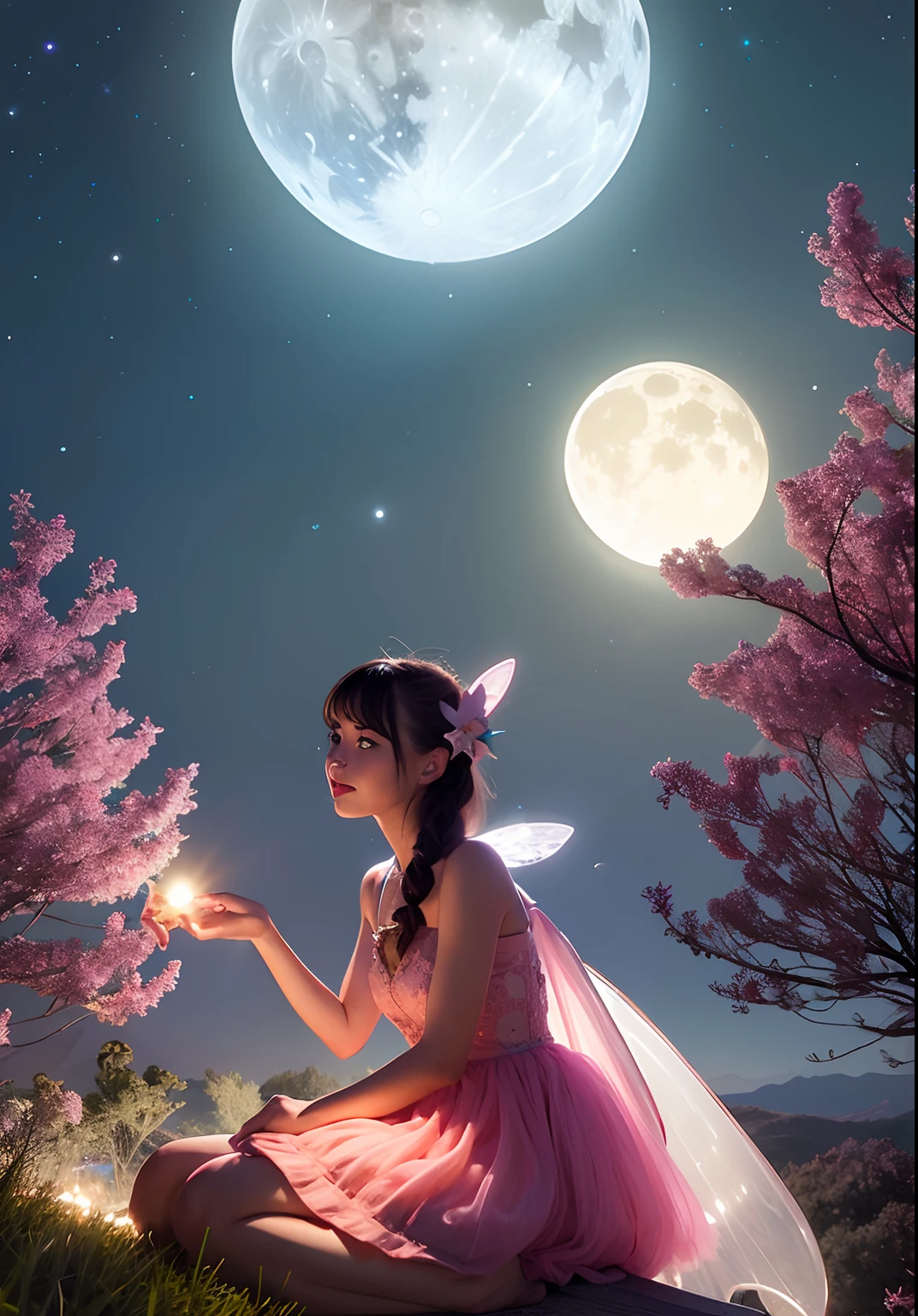 Create a fairy at night on the moon