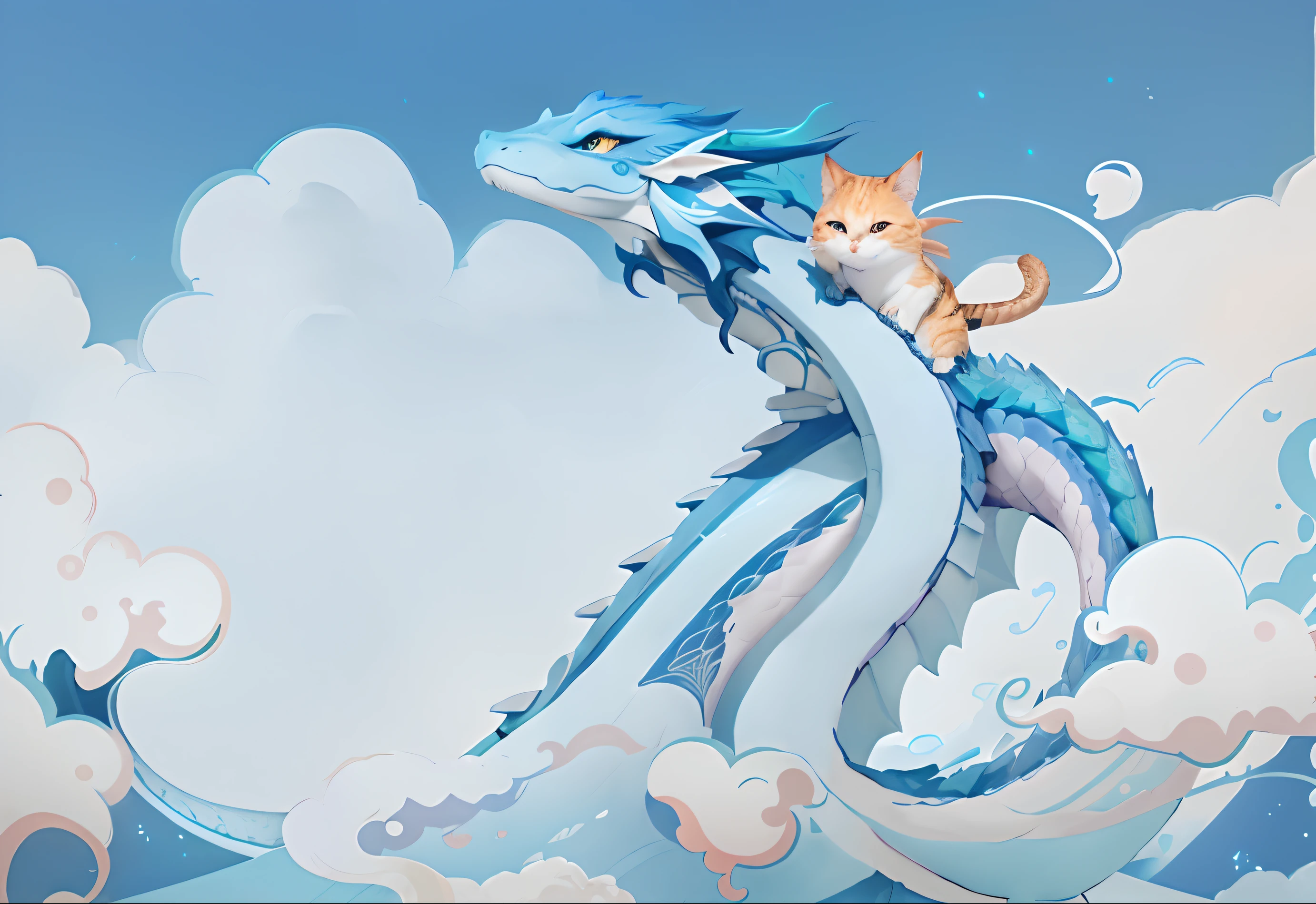 There is a cat sitting on top of a dragon in the sky, Cute detailed digital art, Detailed fanart, a dragon made of clouds, 4 k hd illustrative wallpaper, author：Shitao, by Yang J, By Leng Mei, author：Qu Leilei, Dragon Art, furry fantasy art, By Ni Tian, Dragon in the sky, dragons flying in the sky