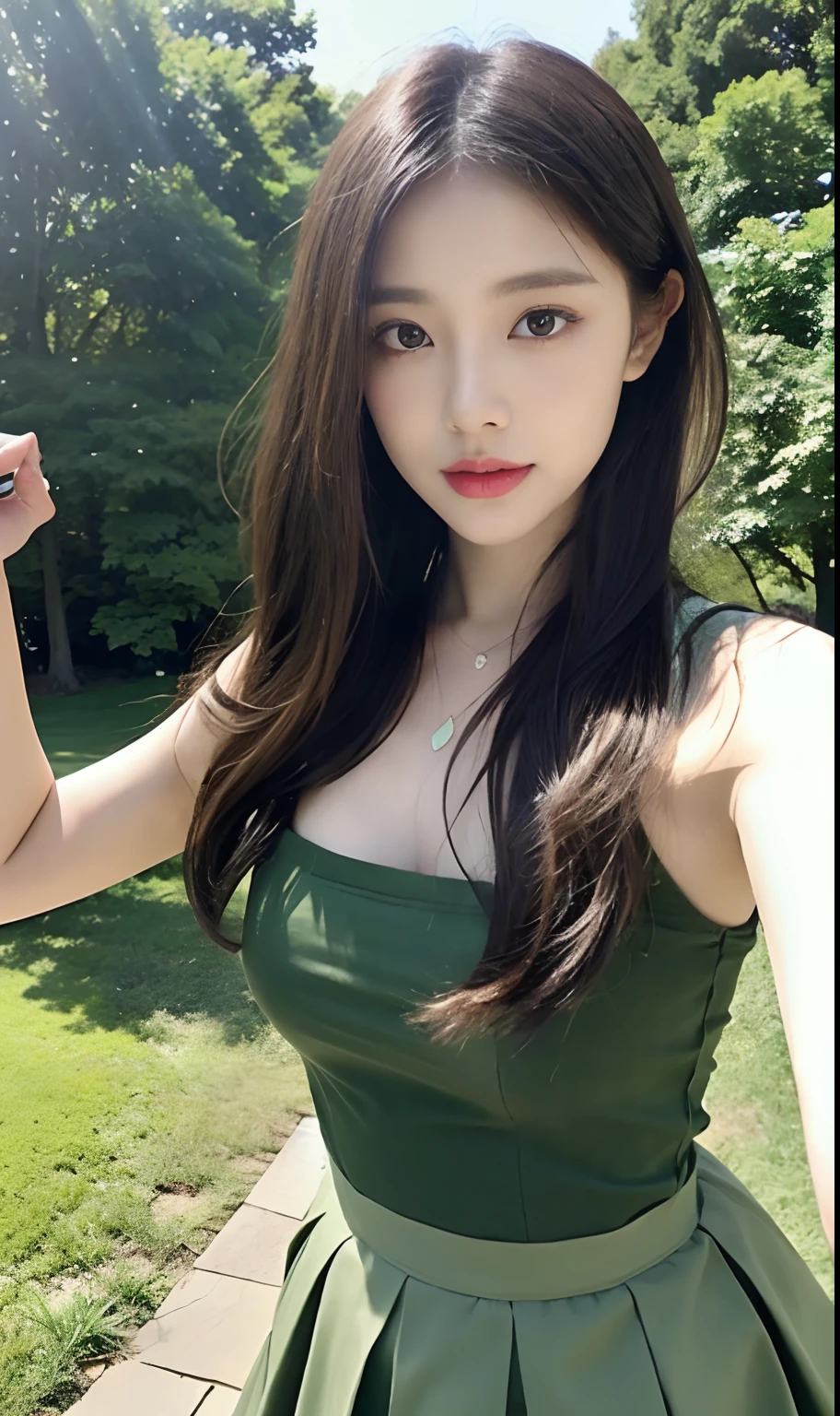 Masterpiece, Best quality,8K, 超高分辨率,Reallightandshadow,Cinema lenses,(beautidful eyes:1.1), ((中景 the scene is,The upper part of the body)),dynamicposes,On a green meadow,The gentle goddess came with gentle steps。He wore a dress,A gentle breeze blows,The skirt dances lightly。The sun shone through the leaves in her hair,Reflecting her clear eyes and gentle smile。Colorful butterflies flutter around her,Flowers bloomed at her feet,It was as if nature was cheering for her。