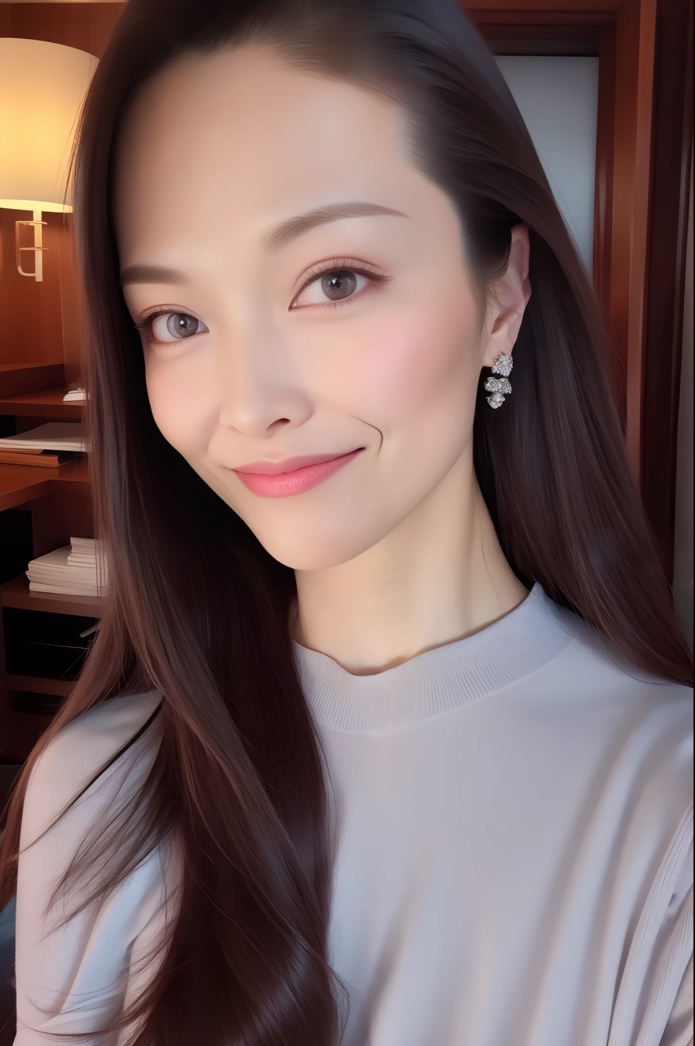 4K、8K、best qualtiy、masterpiece、One girl on the pages of imaginative women、The background is a stylish café、Slightly dark interior、Soft light、date、A slight smil、at sunrise、cellshading、Anaglyph effect、超A high resolution、Highly detailed official Unity 8K wallpapers、超A high resolution、ultra-quality、Lustrous hair、real looking skin、Beautie