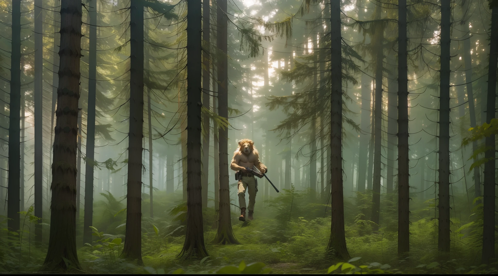Lucas Bracey, Man hunting in the middle of the forest a fierce lion 10 meters high, Focus on multiple camera angles
