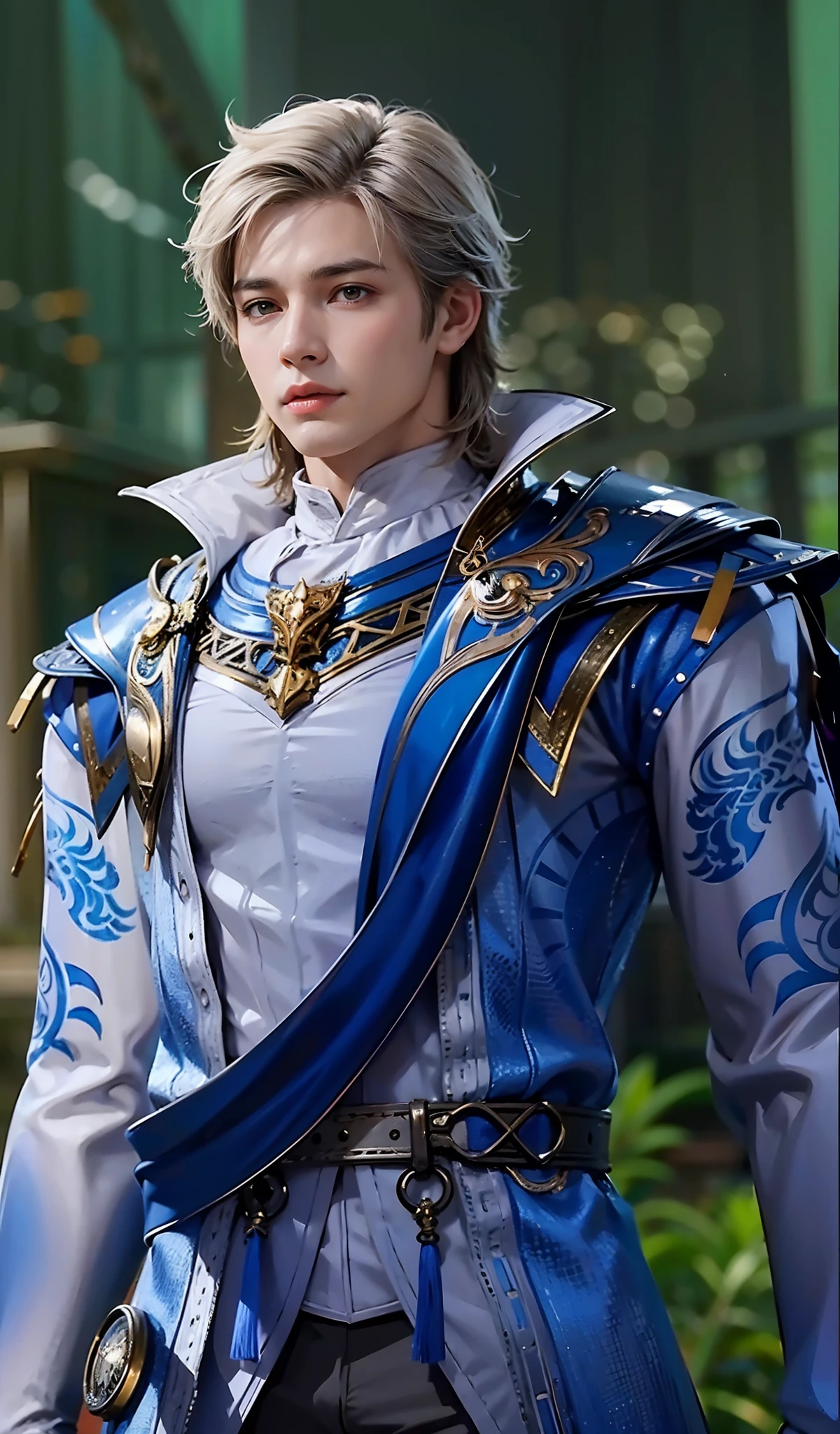 Handsome boy, best quality, photo, 4k,looking at viewer,full body,wear platinum armor,