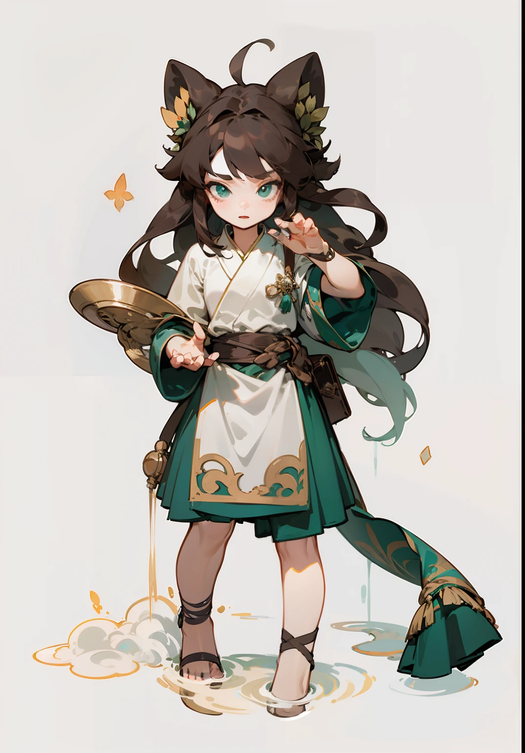 tiny faeries,Soft brunette hair,green-eyed,Game illustration,Lovely 2D image;Cold perfect face and soft skin;Floating on the grass,detail-rich,splash image,8K分辨率,Perfect masterpiece;Art station digital painting smooth:A masterpiece with realistic 8K resolution;intricately details;Natural and three-dimensional lighting;复杂、fairytale-like,sprawling、fantasy。"
