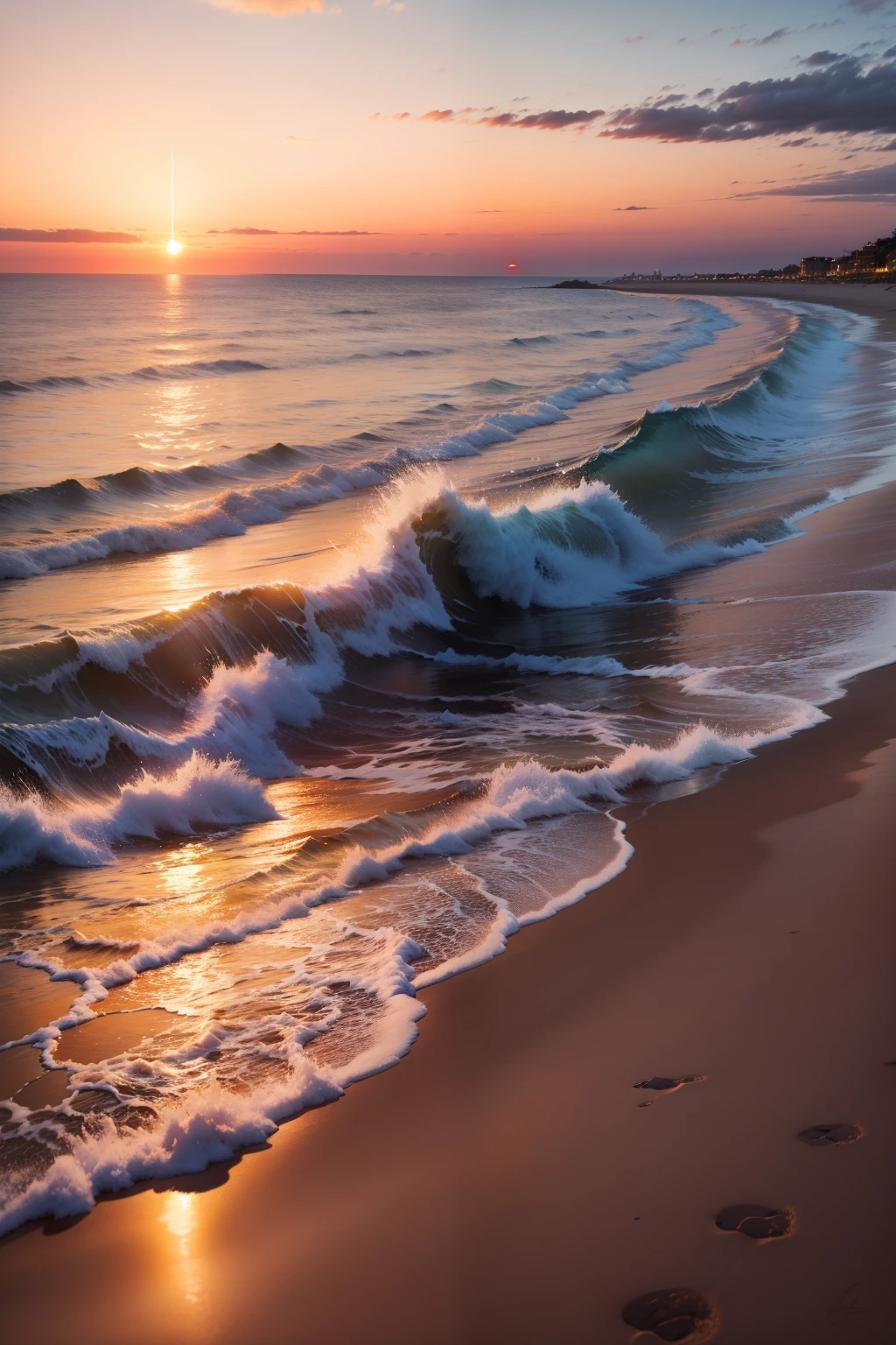 Sunset by the sea，The afterglow shines on the sea
