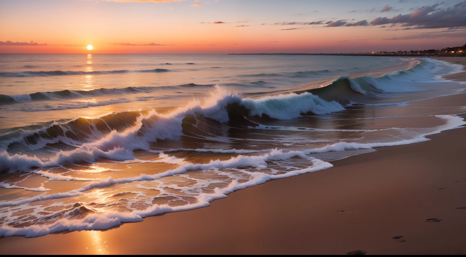 Sunset by the sea，The afterglow shines on the sea