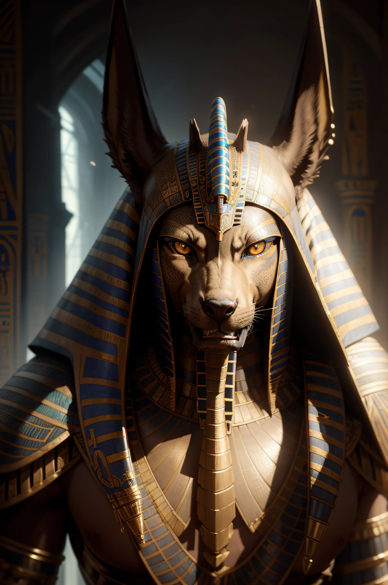 a towering giant made of zombies and angry god anubis in a half figure shot in the style of side view. highly detailed, malevolent expression, <lora:sdxl_lightning_8step_lora.safetensors:0.6>