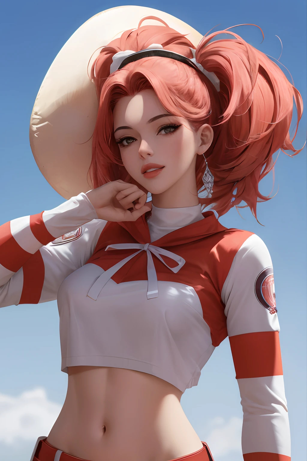 obra-prima: 1.2, melhor qualidade), realista, (imagem real, detalhes intrincados, profundidade de campo), (1girl, solo), maquiagem, half-open lips, altamente detalhado, rosto perfeito, (medium breasts 1.4), (skindentation ), coxas grossas, medium hips, cintura fina, alta, bright coral lips, cabelos castanhos, olhos vermelhos, rabo de cavalo, (A college girl, uniforme escolar), (suor: 1,2), (molhado), sexy, corando,