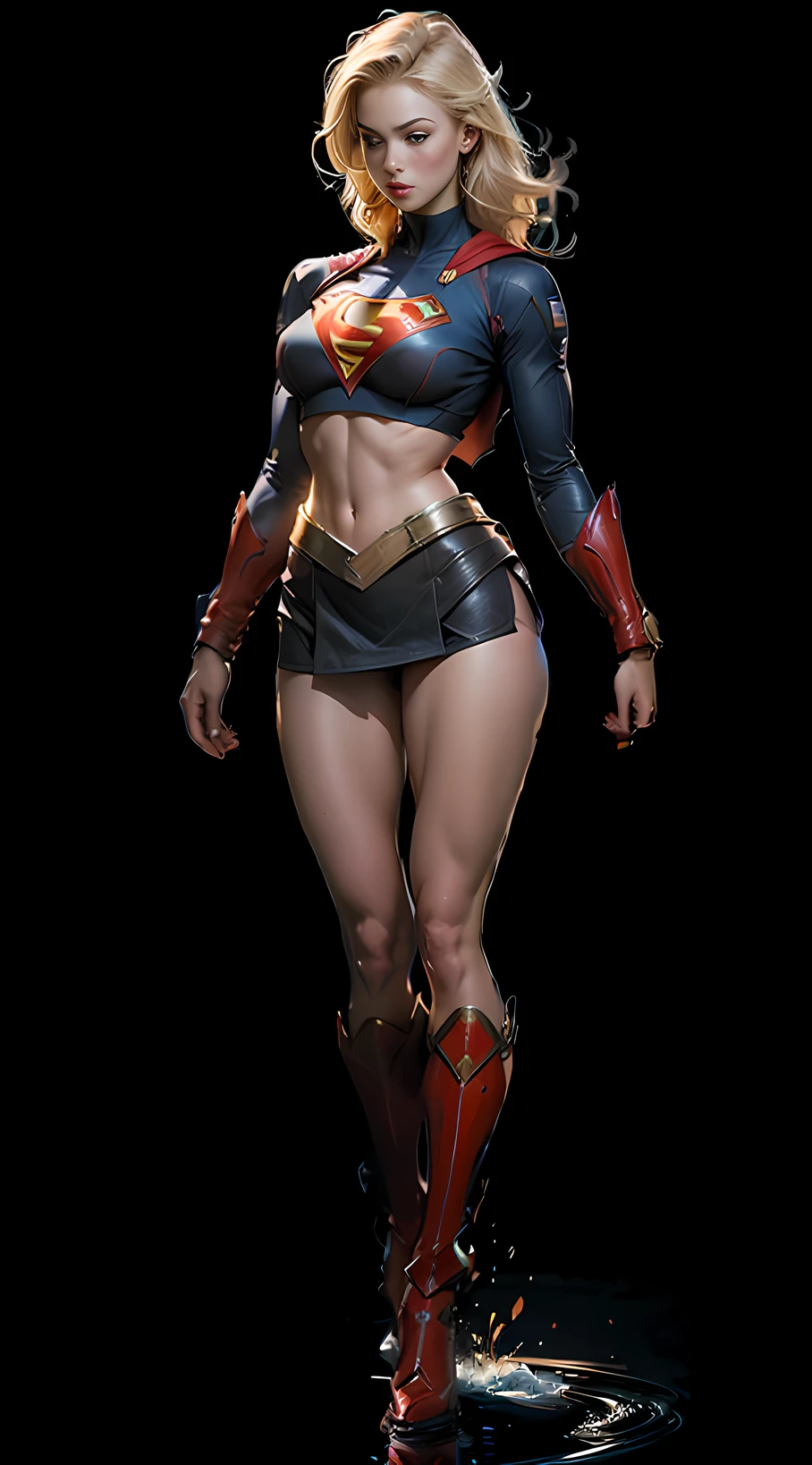 NSFW (red bikini) (Supergirl ((human)) medium breasts, cameltoe) fully body, on a deserted beach