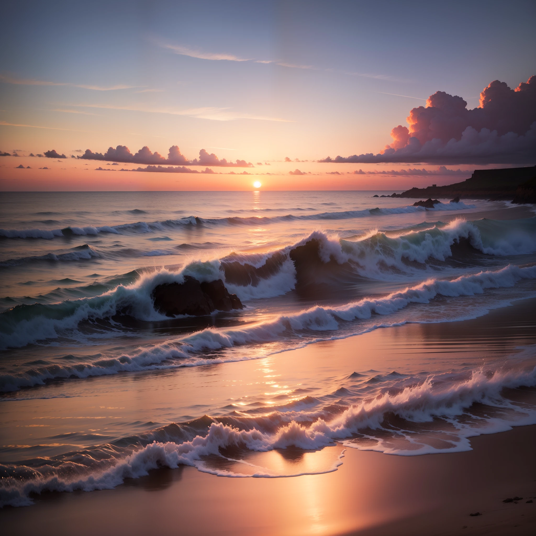 Sunset by the sea,The afterglow illuminates the sea