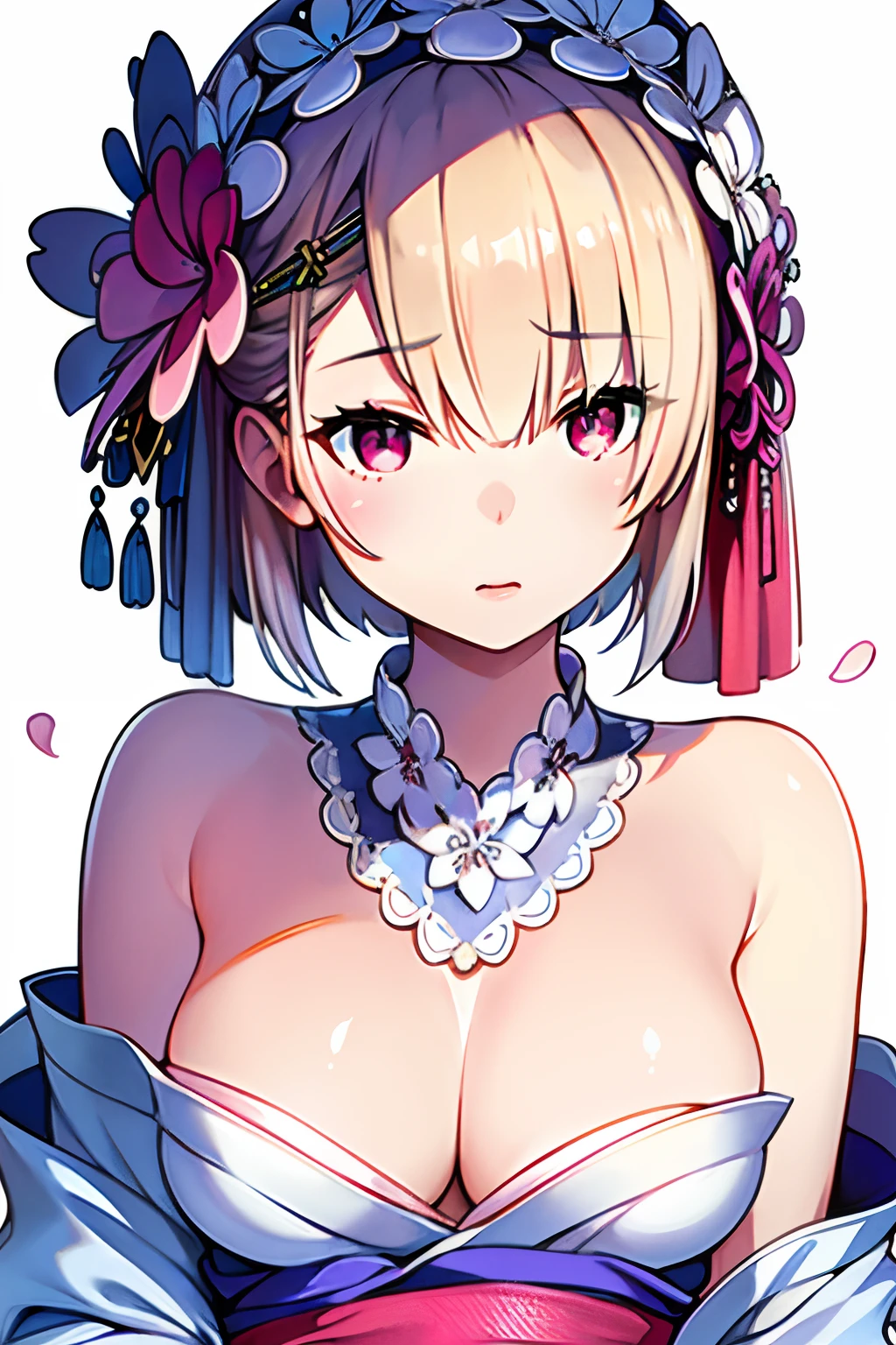 ultra realistic details, (8k, RAW photo, best quality, masterpiece:1.2), (finely detailed beautiful eyes: 1.2), ((1girl)), ((solo)), breast, naked, nipple slip,  (finely detailed eyes and detailed face:1.3), (beautiful and clear background:1.2), (extremely detailed CG, ultra-detailed, best shadow:1.1), ((depth of field)), (watercolor), (kimono:1.4), large breasts, bare shoulders, flowers and petals, beautiful concept illustration, (white background:0.5), (illustration:1.1), (extremely fine and beautiful:1.1), (perfect details:1.1), ram, presenting armpit