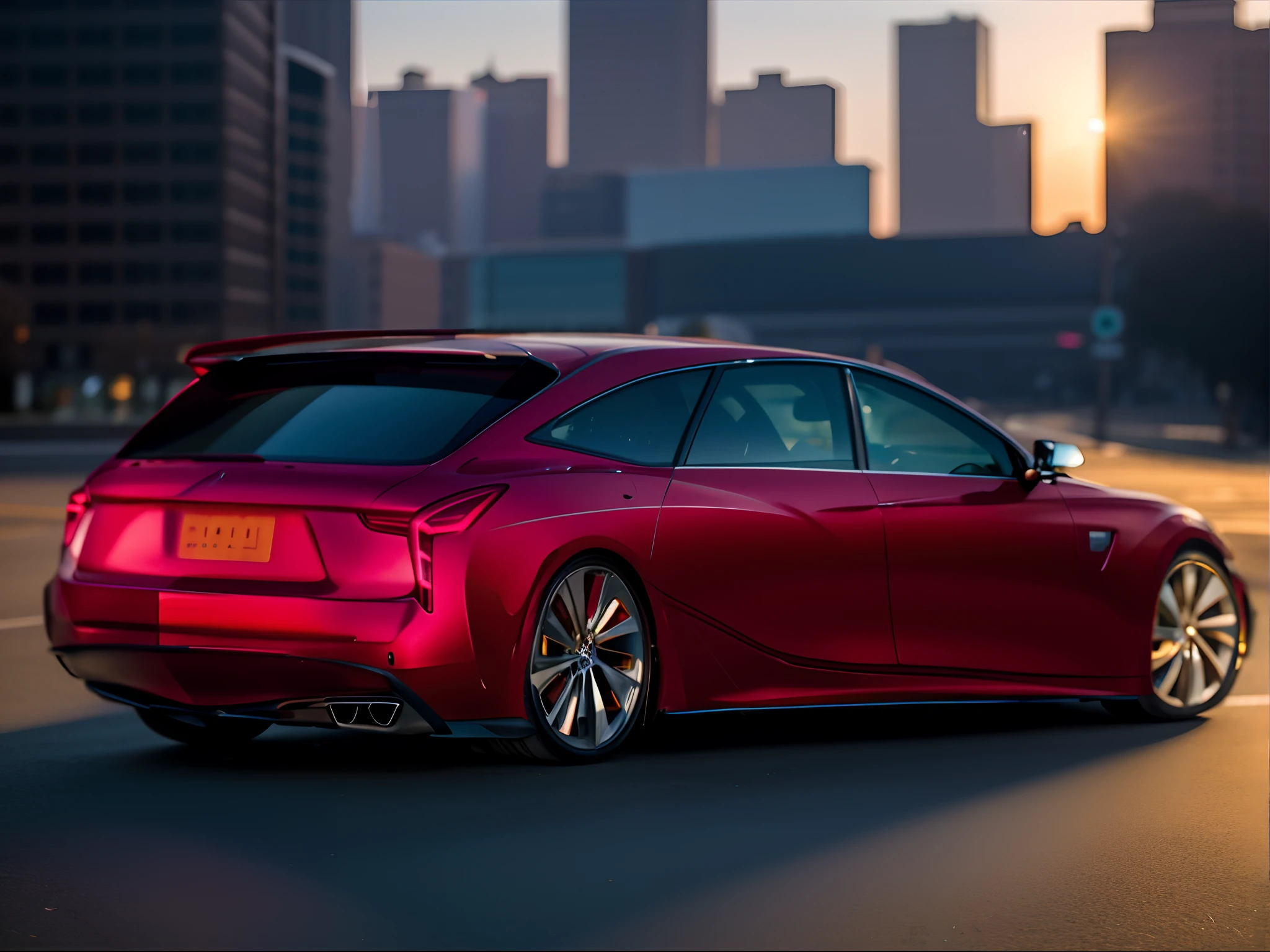Two boxes, Morning in the city, tmasterpiece, Best quality at best, high qulity, realistic scene, cinmatic lighting, A high resolution, Sharp, on focus, 4K, Very detailed, Ray traching, Shadow dynamics, Light dynamics, urban backdrop, texture detail, hdr, blooms,Smooth surface,Dark car paint。Pubic area is clear,photorealestic。
