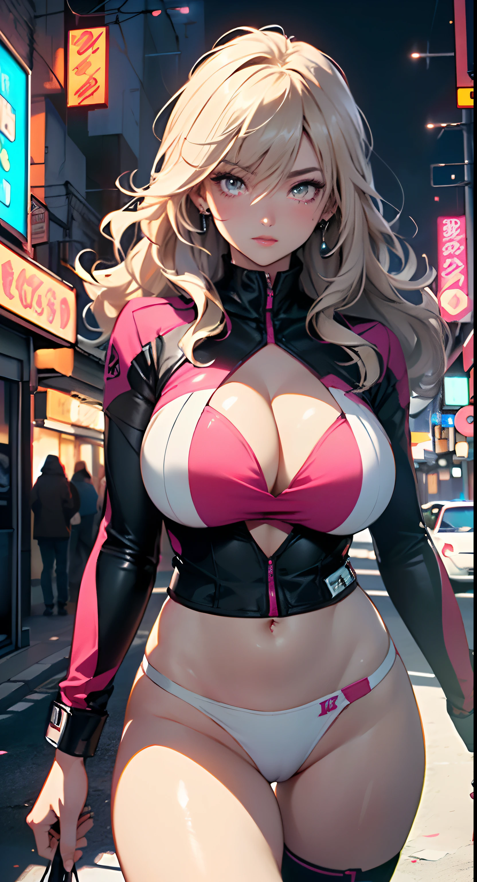 cute pit girl,(((1girl))),((anime pit girl with extremely cute and beautiful light brown hair walking seductively down the street)),
(large breasts:1.4),saggy breasts,(((light brown wavy hair:1.35,colored inner hair,ear breathing,large hair))),((heterochromia,eye1 brown,eye2 black,perfect eyes,upturned eyes:1.3,beautiful detailed eyes,finely detailed beautiful eyes:1,big highlight on eyes:1.2,slanted eyes)),((fat)),(((olive skin,lustrous skin:1.5,bright skin: 1.5,skin tanned,shiny skin,very shiny skin,shiny body,plastic glitter skin,exaggerated shiny skin))),(spider lower abdomen,narrow waist,wide hip,athletic body,inflated legs,delicate detailed fingers,detailed body,detailed arms,human hands,(detailed face)),
cute,slutty,seductive,erotic,(((nsfw))),
(((pit girl uniform)))(magenta pit girl suit unbuttoned),((magenta clothes)),(((huge cleavage))),cleavage cutout,(detailed outfit,detailed clothes),
(dynamic pose:1.0),solo focus,embarrassed,centered,scale to fit dimensions,Rule of thirds,
outdoors,((night view)),(very pretty city neon synthwave,cyberpunk night street Background:1.5,dark sky,thick clouds),future vehicles,((neon lights)),thick clouds,(cyberpunk style,neon lights, (synthwave theme background), lonely street),(((detailed background:1.25))),
(best quality),(high resolution),(sharp focus),(ultra detailed),(extremely detailed),(extremely high quality artwork),8k_wallpaper,(extremely detailed CG 8k),(very fine 8K CG),((hyper super ultra detailed perfect piece)),flawless,(((masterpiece))),illustration,vibrant colors,(intricate),High contrast,Selective lighting,Double exposure,HDR (High Dynamic Range),Post-processing,Background blur,
