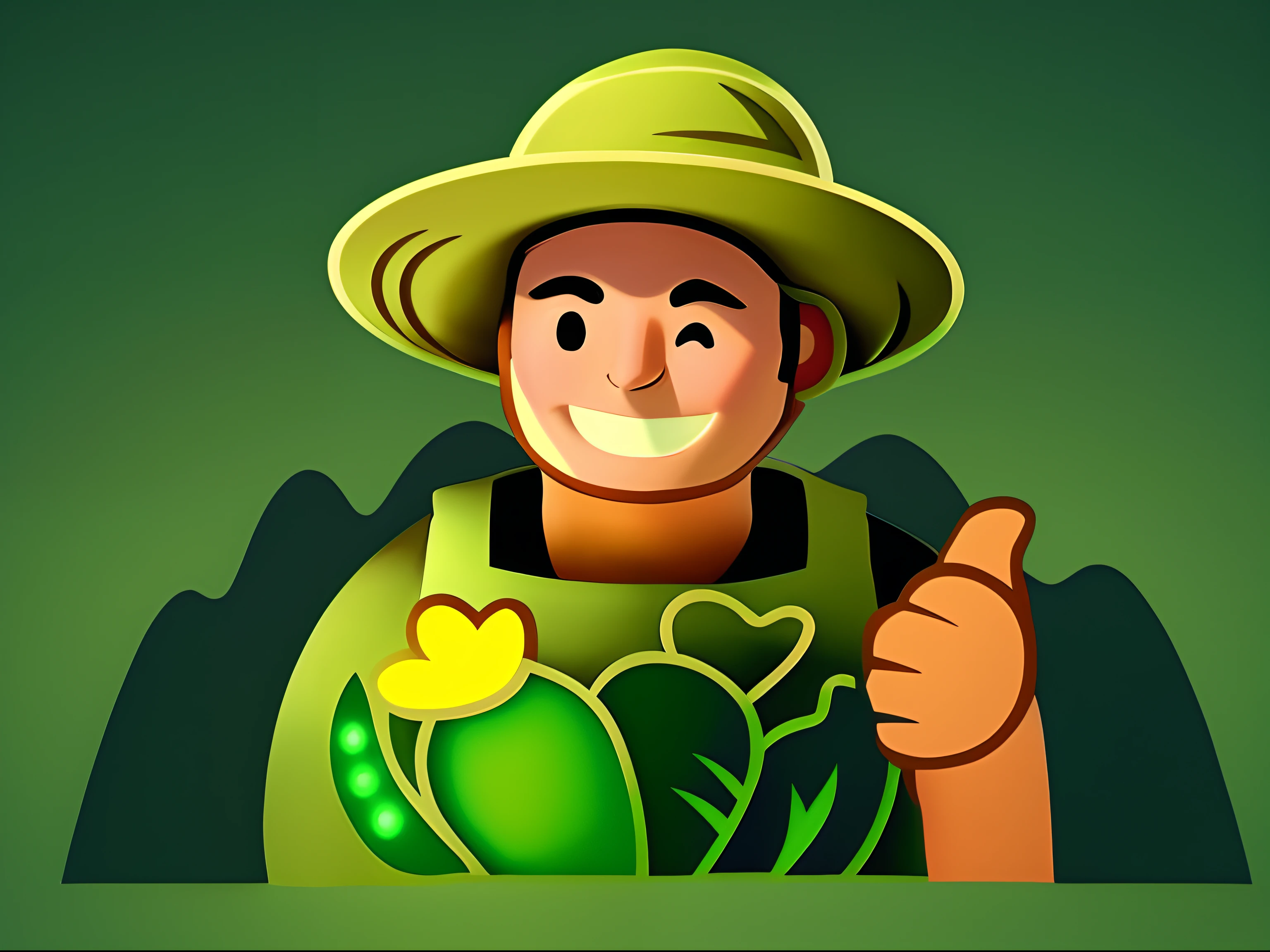 Close-up of a man holding a plant in a hat, farmer, japanesse farmer, vinesauce, farms, confident holding vegetables,