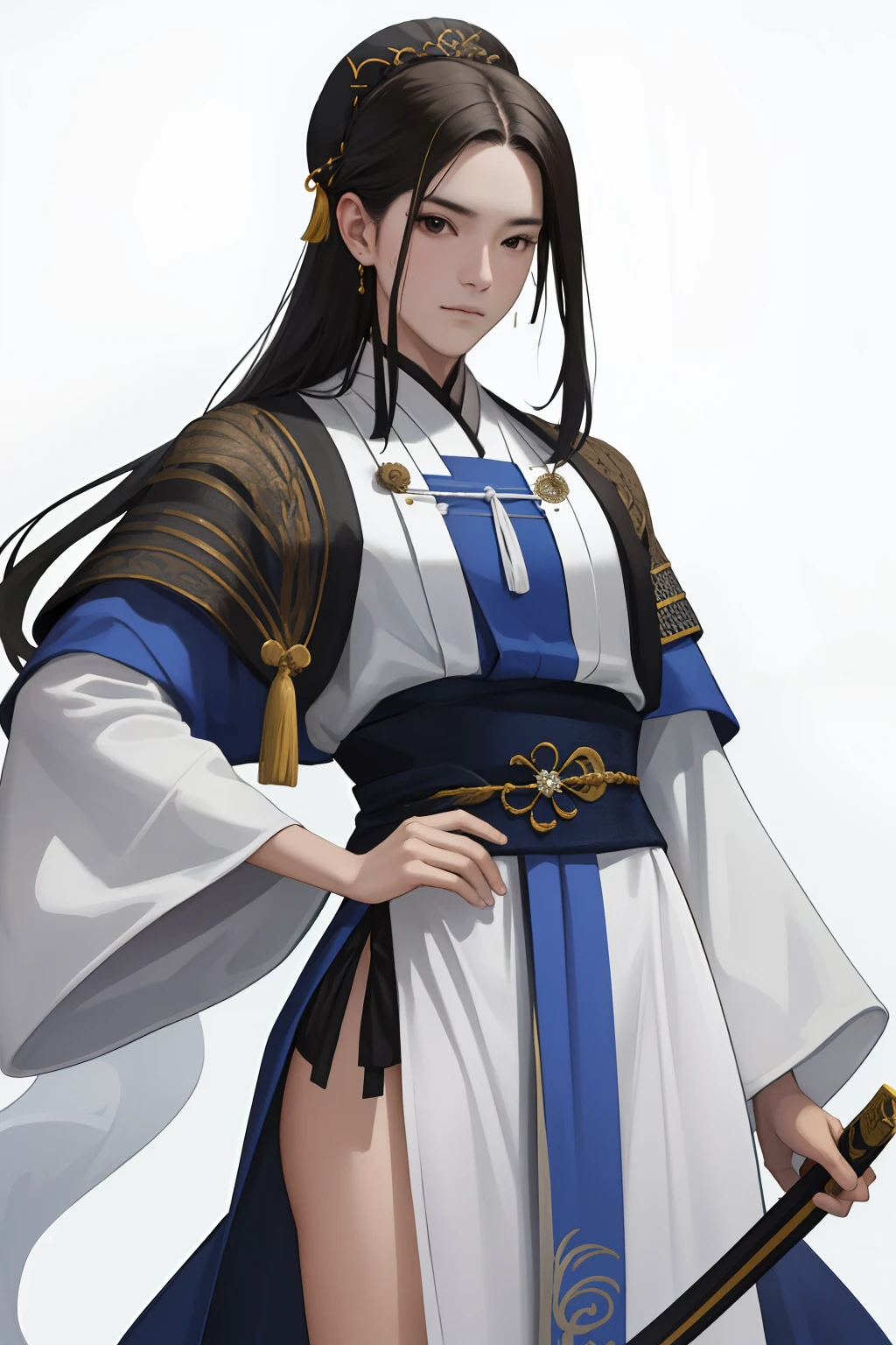 NSFW, obra-prima, melhor qualidade, ultra-detalhado, semi-realista, detailedfacialfeatures, 1woman,usando roupas velha wuxia,voluptuosa,sensual,cabelos negros longos,roupa escura, audaciosa,holding in his left hand a thick and long sword.