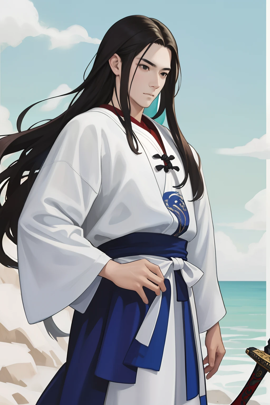 NSFW, obra-prima, melhor qualidade, ultra-detalhado, semi-realista, detailedfacialfeatures, 1woman,usando roupas velha wuxia,voluptuosa,sensual,cabelos negros longos,roupa escura, audaciosa,holding in his left hand a thick and long sword.
