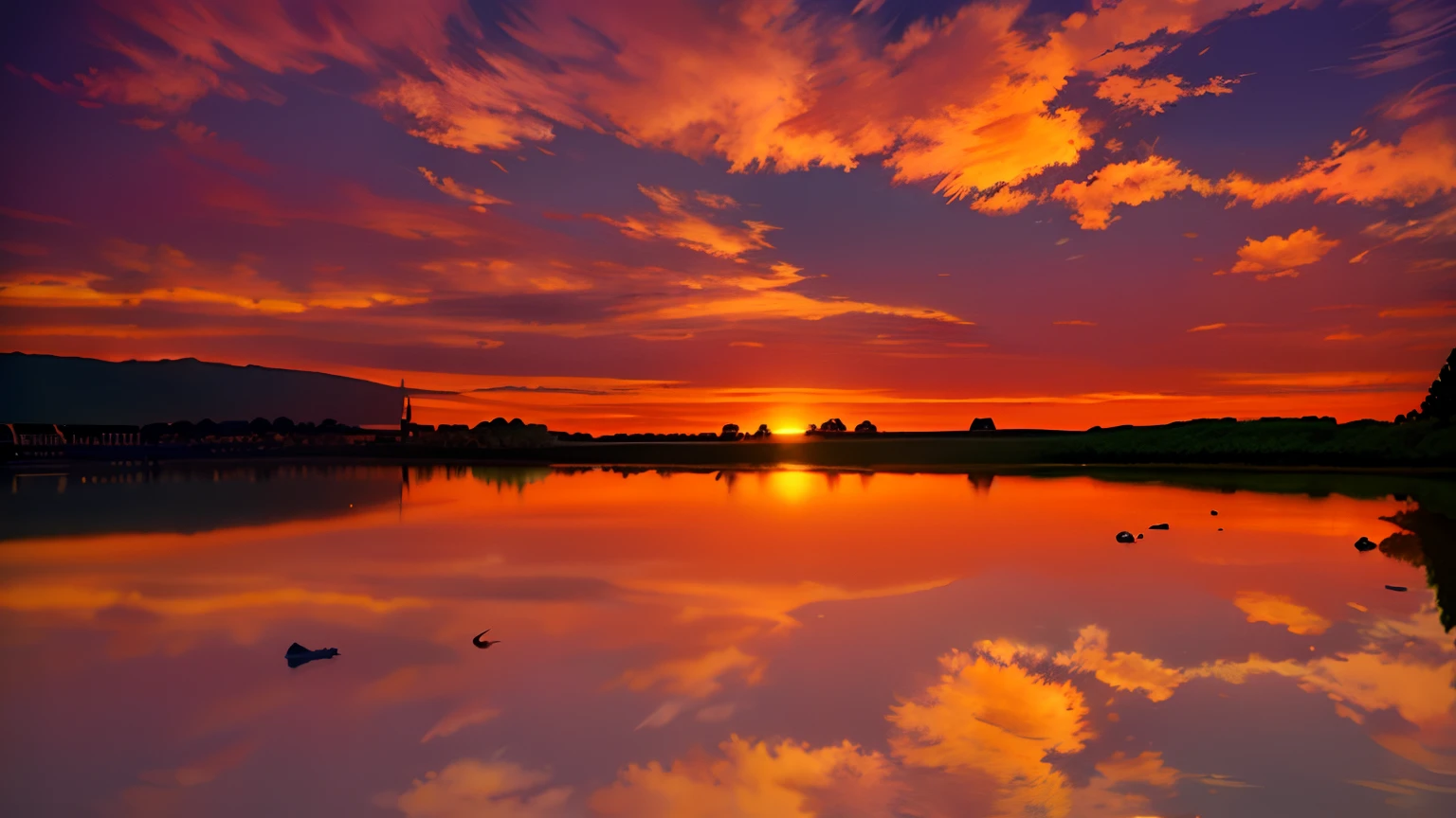 arafed view of a lake with a sunset in the background, during sunset, dusk sunset in background, during a sunset, taken with sony alpha 9, it is sunset, at dusk at golden hour, sunset in the background, beautiful and spectacular dusk, sunset in background, lake in the background, sunset photo, taken with sony a7r camera