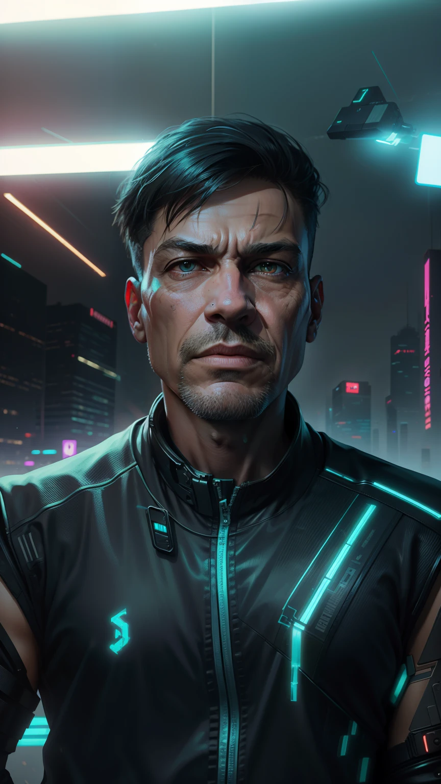 Change background in cyberpunk & make realistic face of this image