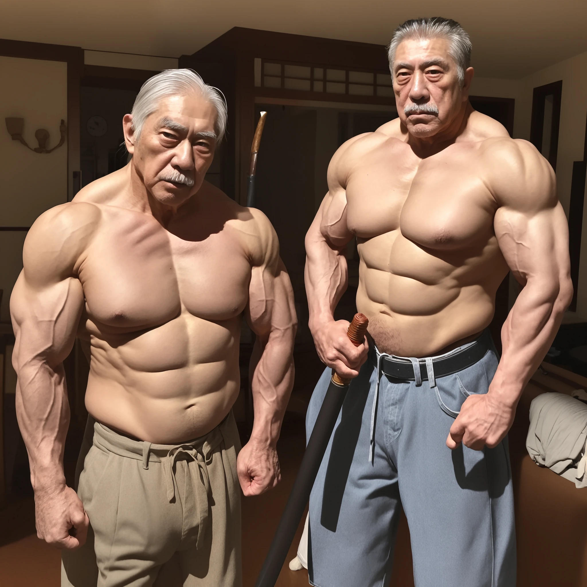 Yakuza House、Grandpa with a bloody Japan sword、Steroid Muscle Japan Man 80 Year Old Grandpa Bodybuilder、The body is super muscular々、Trained pectoralis major muscles、Super gatai is good、steroids、Grandpa bodybuilder is super