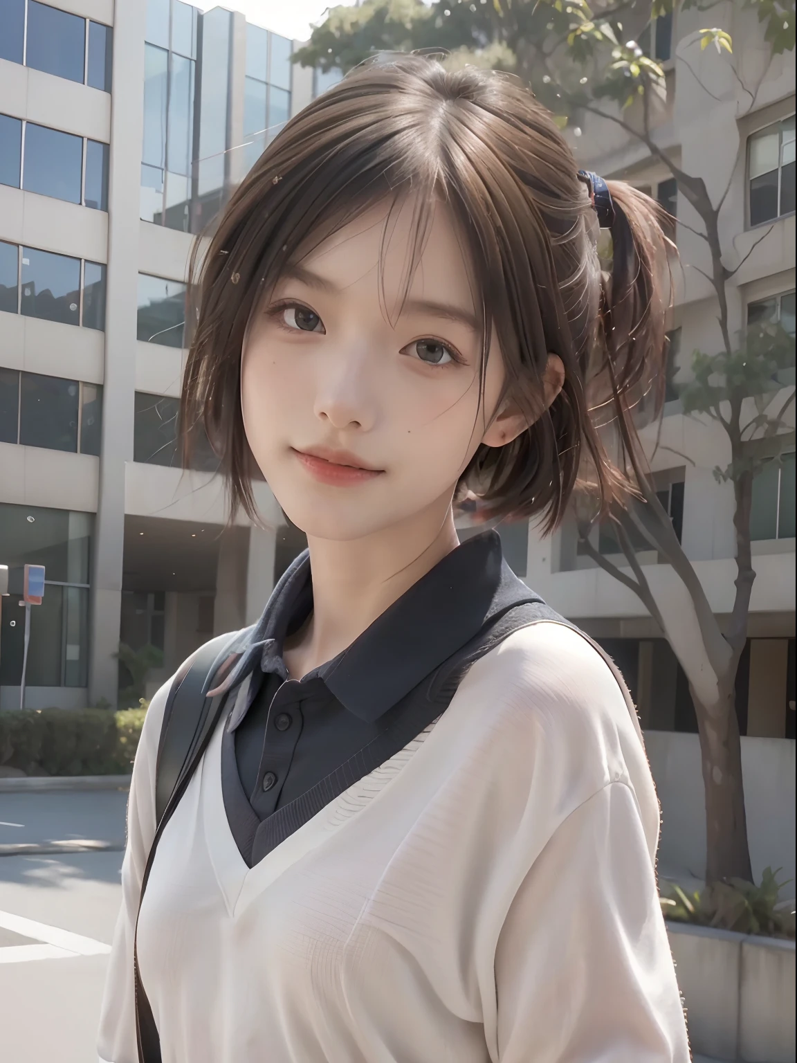 Best Quality, masutepiece, 超A high resolution, (Photorealistic:1.4), Raw photo, 1girll,School uniform, Short hair,, (masutepiece, Best Quality, High quality, hight resolution, Ultra-detailed),