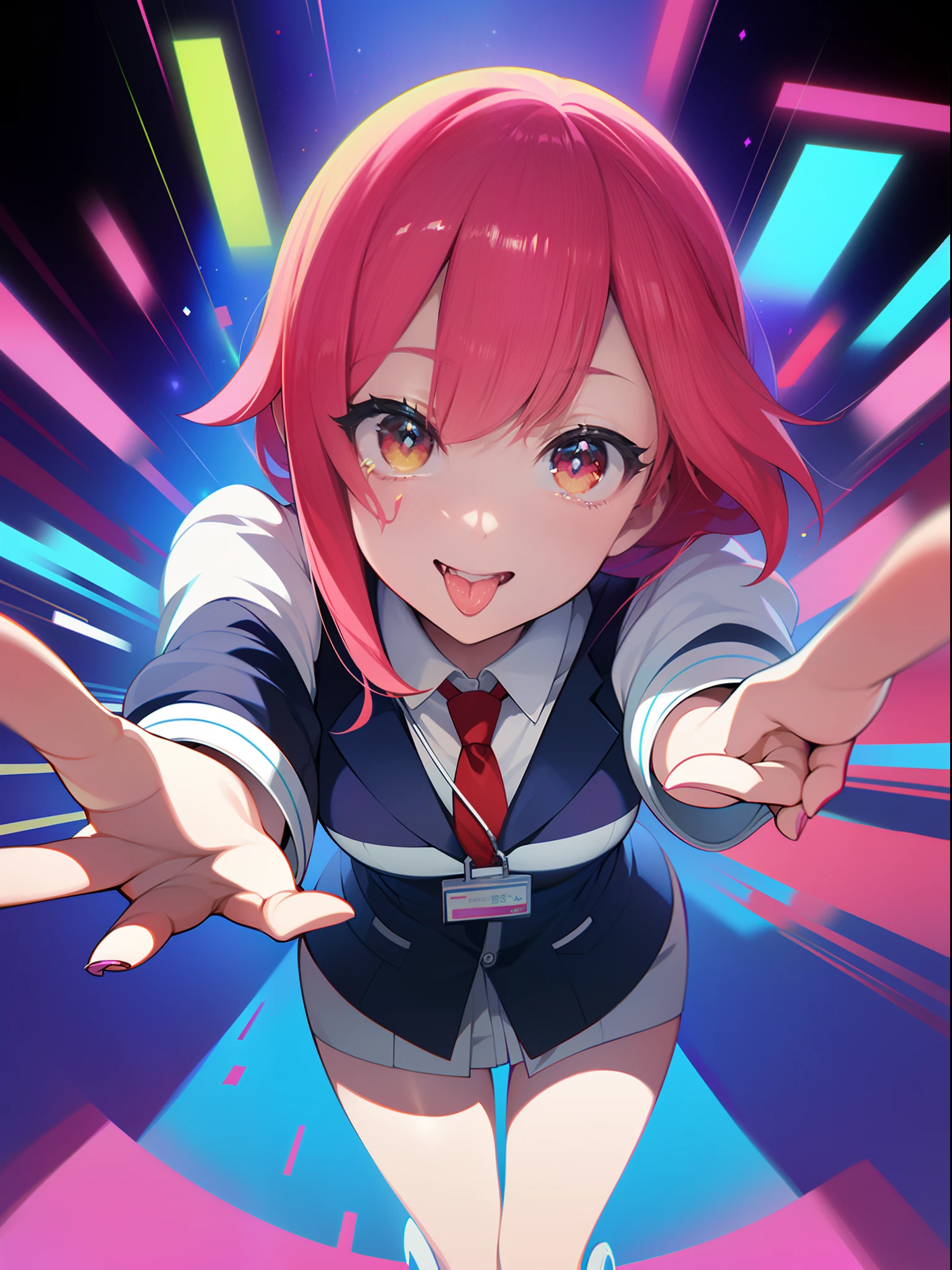 8k、high-level image quality、One man、systems engineer、overtime、Energy Drinks、Energy drinks、Neon Street、TOKYOcty、s Office、personal computers、keyboard、Cable cyberpunk、Vivid Color、Shadows are vivid colors、Clear expression、Clear eyes and nose、salaryman、officeworker、near future、Surrounded by liquid crystals、toil、neck tie、jaket、Clear contour lines、8K、Clear facial parts、Face is clearly visible、Employee ID card hanging from the neck、Anime Touch、Comic style、digital、Electromechanical、Acrobatic regime、Movie poster style、Vivid Color、Pop design、businessman、Shadows are vivid colors、Energy Drink、Cans of energy drinks are scattered、Capsule-type drug is placed on the tongue、Capsule-shaped drugs are scattered、Psychedelic colors、Psychopaths、The halo is pointing、God、Deities々Right、Vivid color for the entire screen、Clown makeup