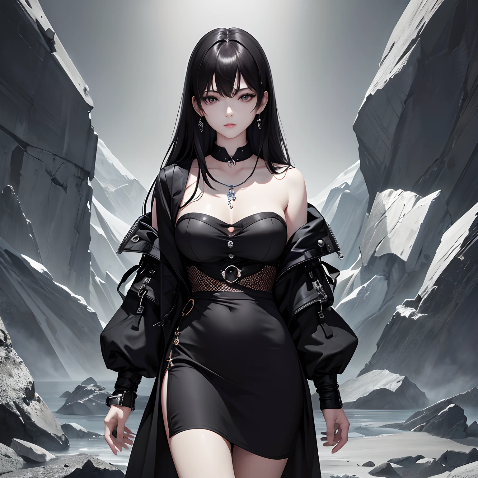 ​masterpiece、top-quality、hight resolution、High-quality images、8K、1womanl、detaileds、Detailed eye depiction、skin gloss、Lustrous black hair、Monochrome grayscale、Lisa、portlate、Land of watches
