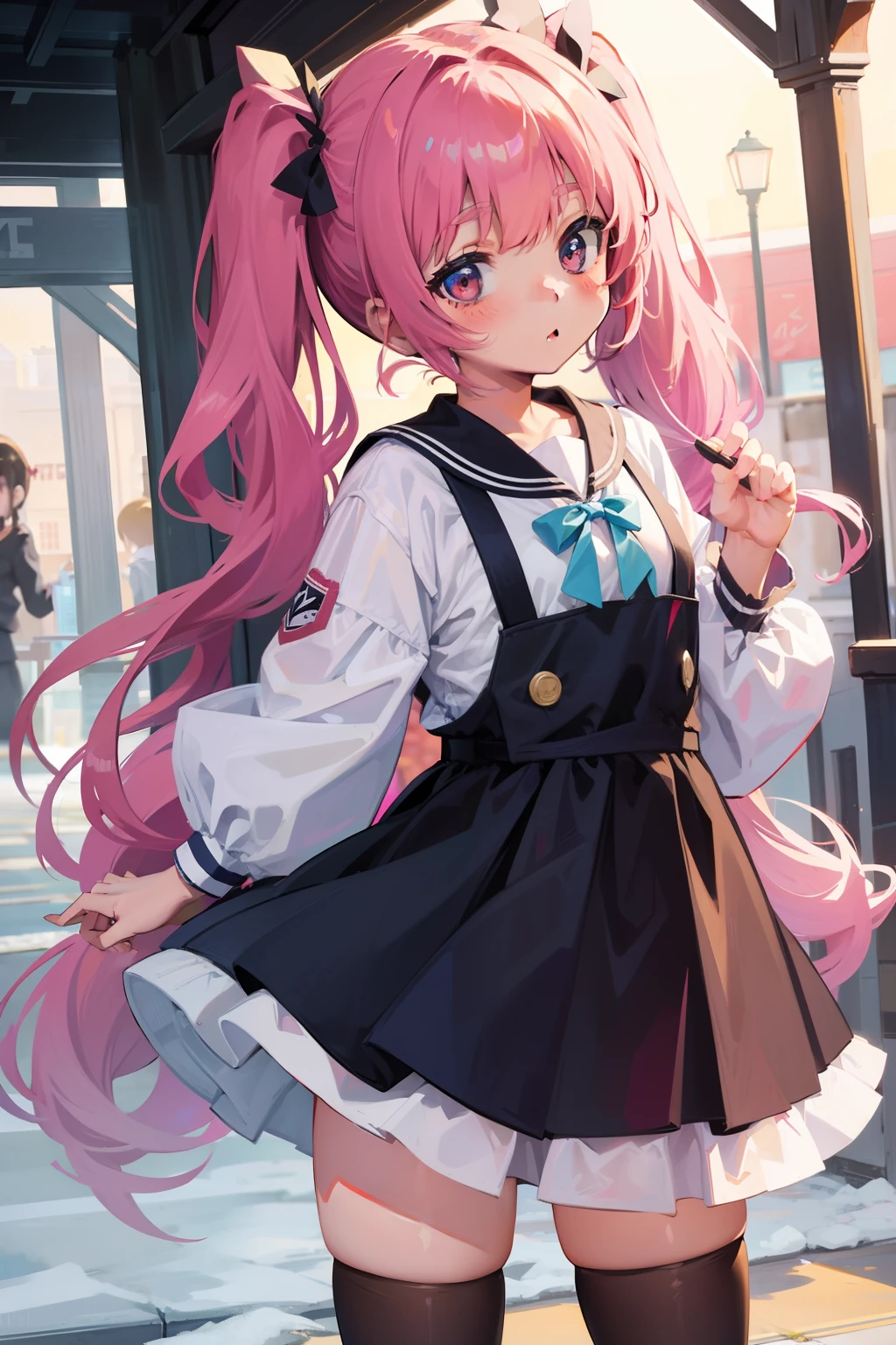 Cute girls,One big and one small,Small eyes,年轻,Three pigtails