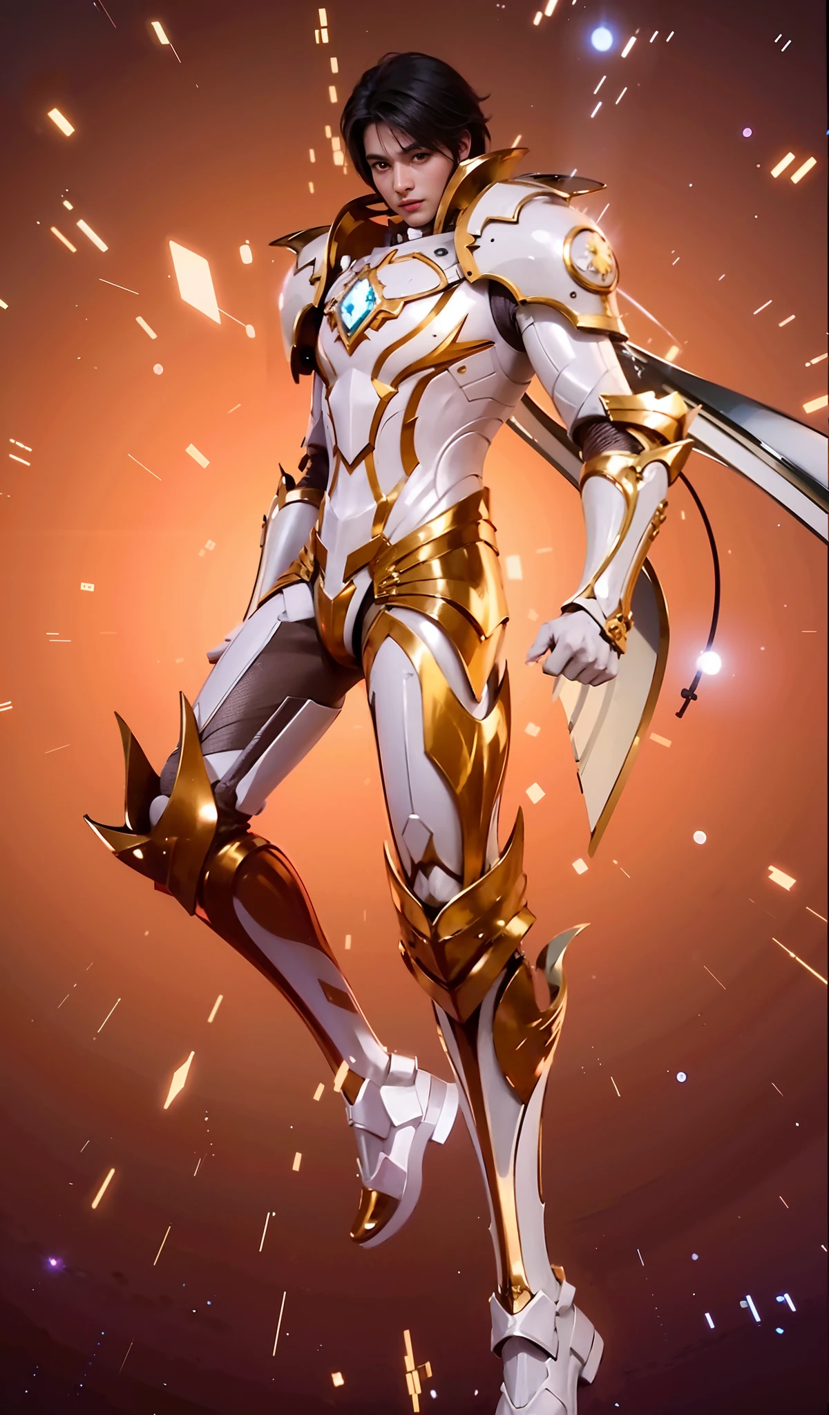 Handsome boy, best quality, photo, 4k,looking at viewer,full body,wear platinum armor,