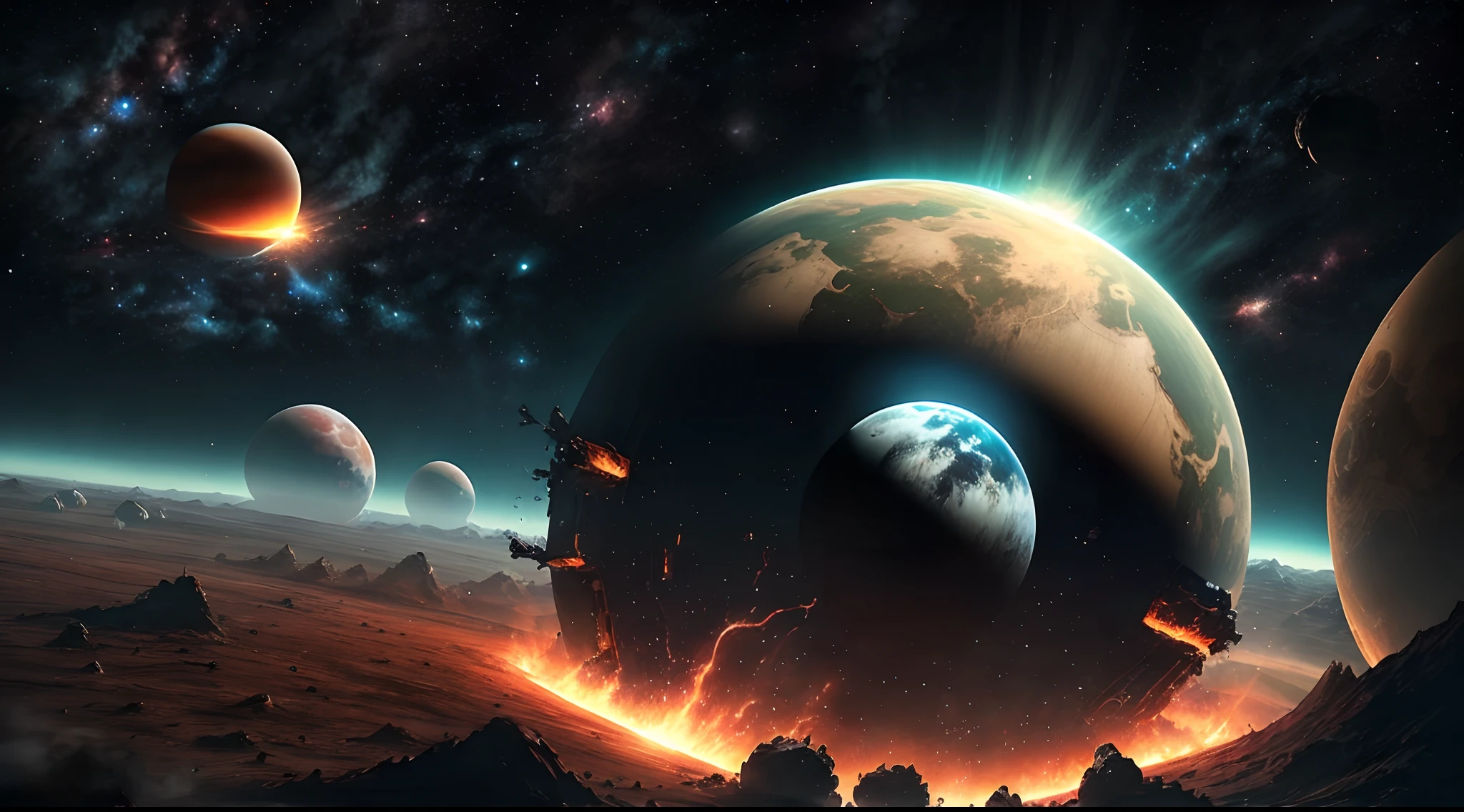 Realistic planets destroyed with aliens