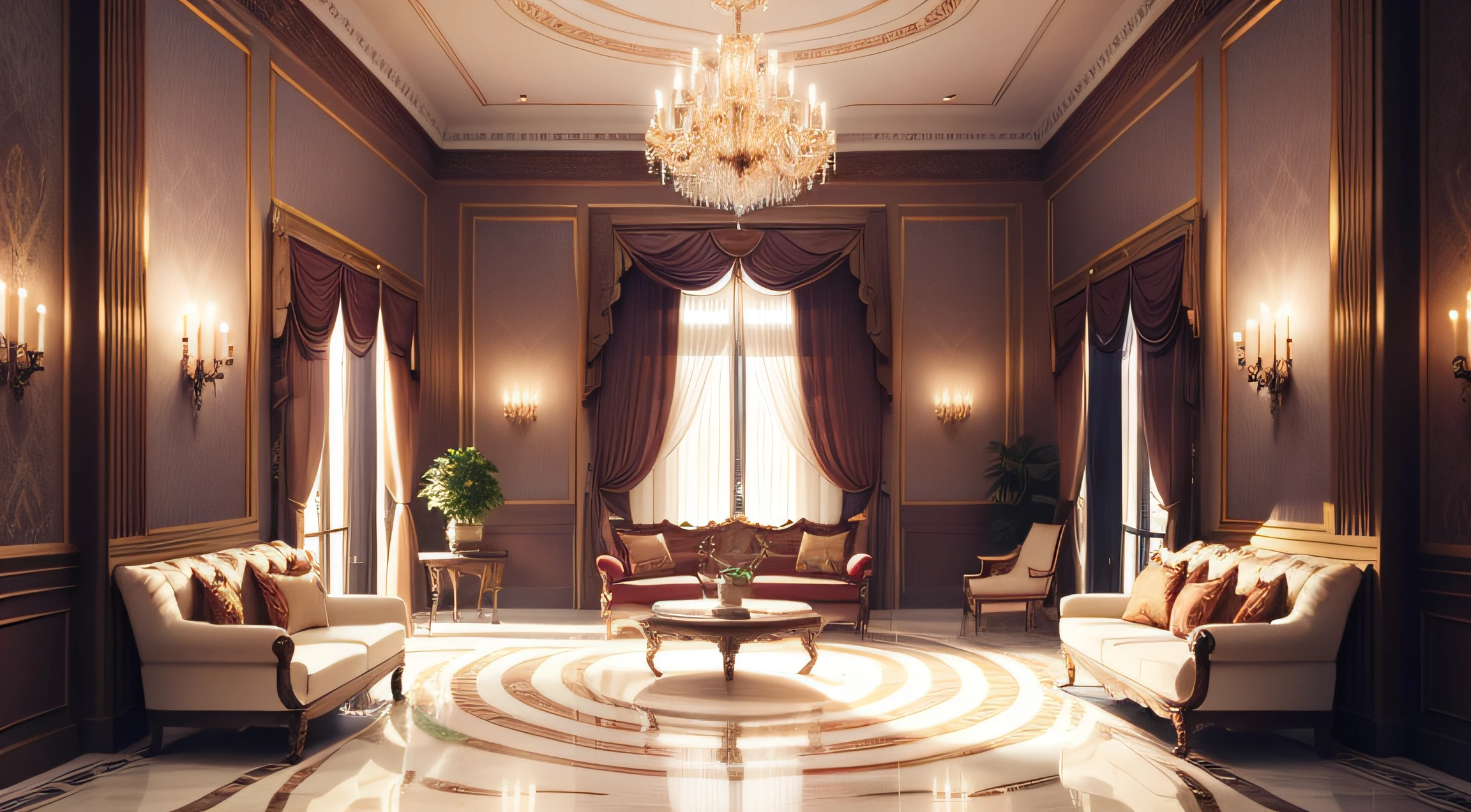 After entering the living room of the villa, You are greeted by pristine polished marble floors, Soaring plaster ceilings and glittering crystal chandeliers stand out. Your gaze is drawn to a delicate and detailed mural, Depicting classical scenes with extraordinary skill. The ornately carved wooden furniture showcases impeccable craftsmanship, Immerse yourself in a luxurious velvet sofa, You immerse yourself in the tactile comfort of the silk interior. The walls are decorated with elaborately carved classical artwork, Light and shadow intertwined, Create breathtaking artistic tapestries.