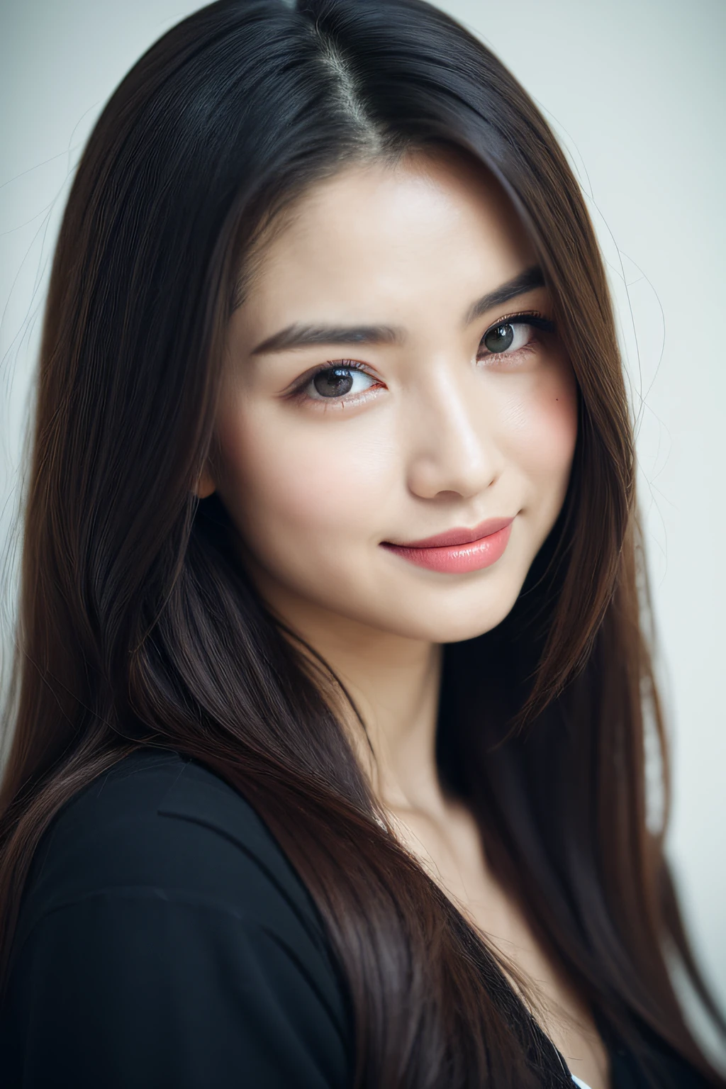 Hyper realistic, supernatural, beautiful and stunning oval face, Chinese young beauty, wearing tight and comfortable dress, full-body photograph, seductive long legs, captured with a Sony A7R equipped with an F1.2 lens, long straight black hair, beautiful and expressive eyes, ultra-detailed face, detailed lips, detailed eyes, double eyelid, Complex Details, Cinematic feel, 8K, highlydetailed, radiant smile