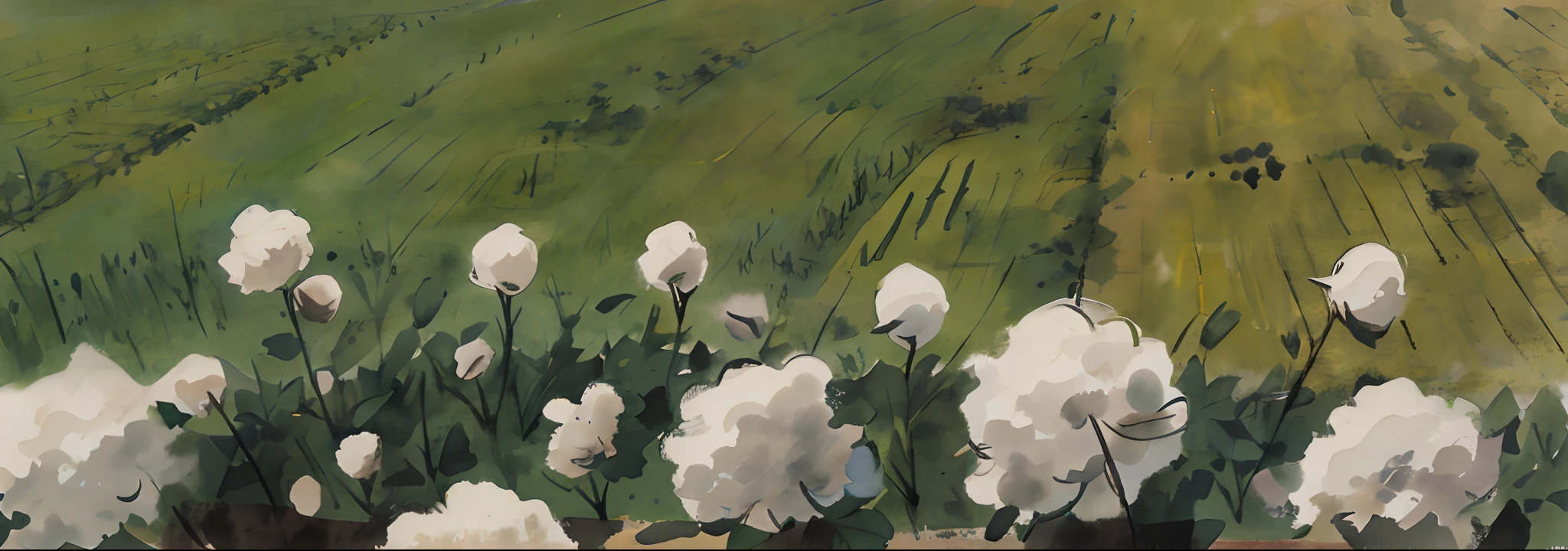 Cotton fields，ink wash style