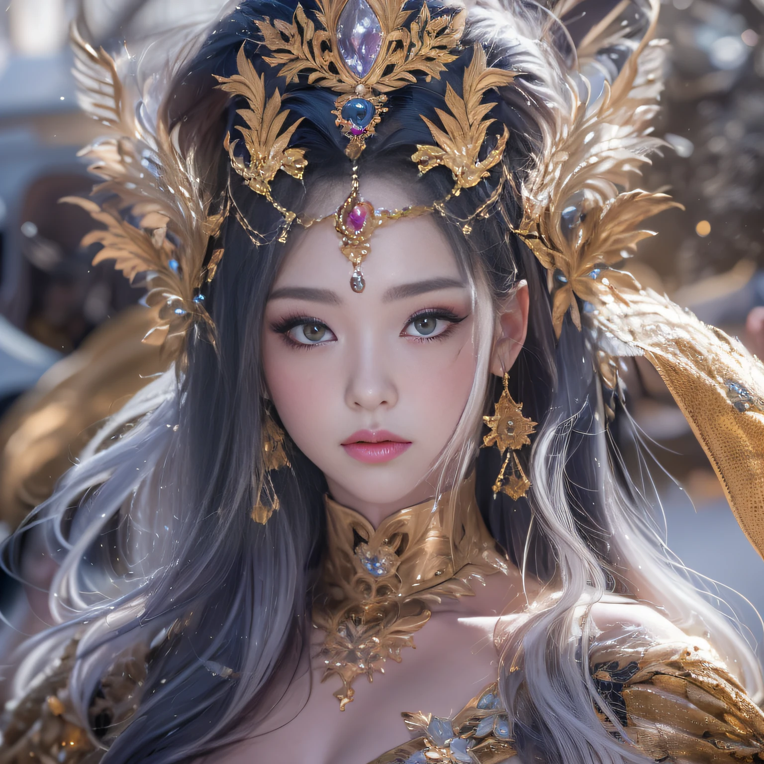 32K(tmasterpiece,k hd,hyper HD,32K)short detailed hair,Gold jewelry area in the back room,Flame Girl ,Yao Lang protector (realisticlying:1.4),Python pattern robe,Purple-pink tiara,Snowflakes fluttering,The background is pure,Hold your head high,Be proud,The nostrils look at people, A high resolution, the detail, RAW photogr, Sharp Re, Nikon D850 Film Stock Photo by Jefferies Lee 4 Kodak Portra 400 Camera F1.6 shots, Rich colors, ultra-realistic vivid textures, Dramatic lighting, Unreal Engine Art Station Trend, cinestir 800,Hold your head high,Be proud,The nostrils look at people