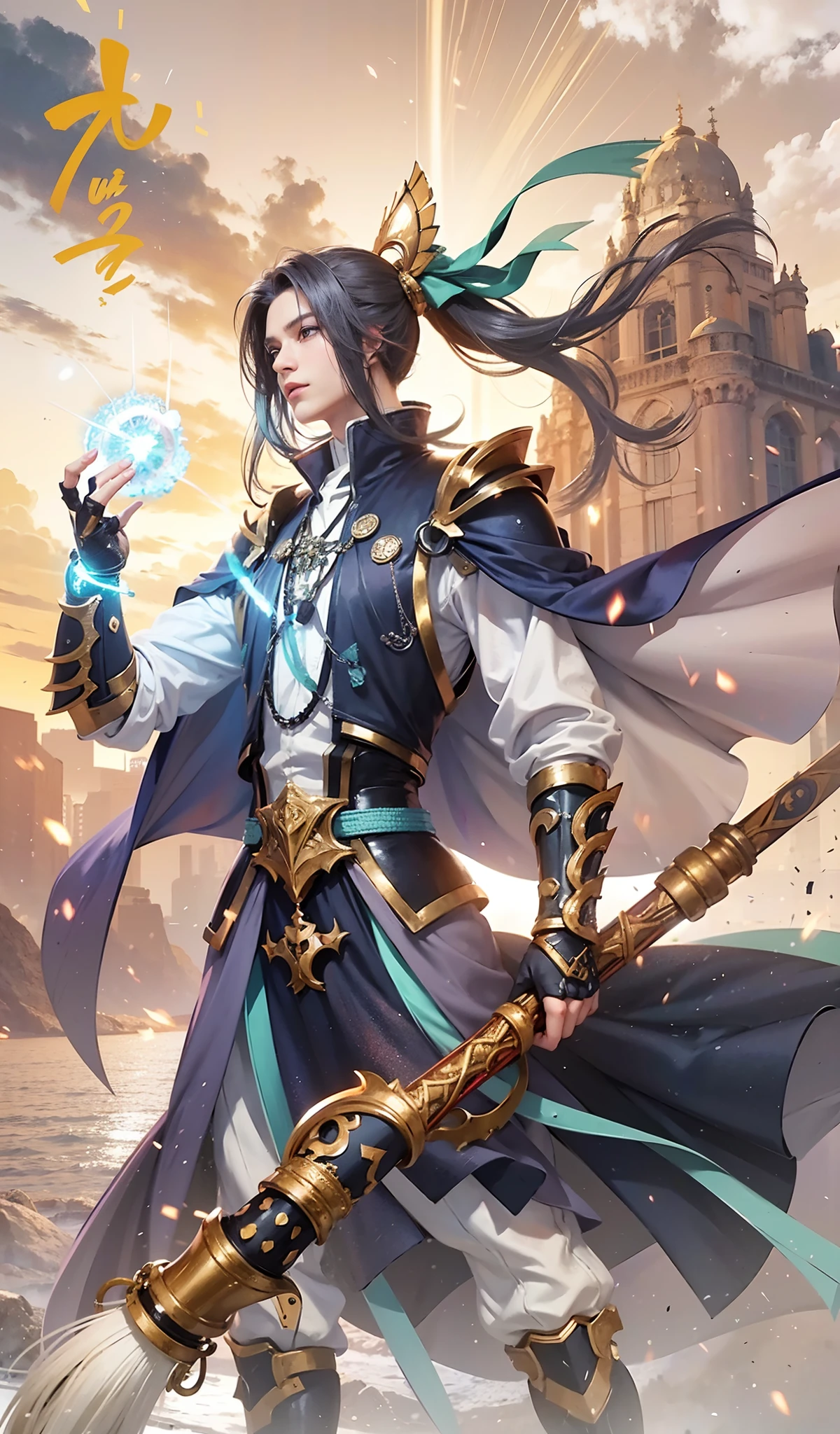 Handsome boy, best quality, photo, 4k,looking at viewer,full body,wear platinum armor,