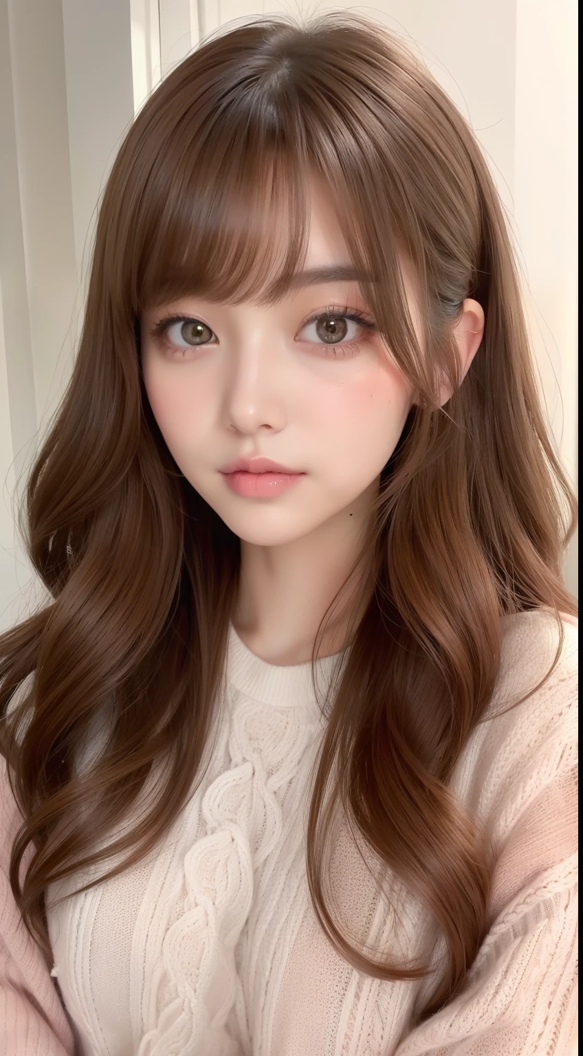 un primer plano de una mujer con largo cabello rojo y una camisa blanca, ulzzang, Lalisa Manobal, pelo largo con flequillo completo, neat hair con flequillo, long hair con flequillo, brown long hair con flequillo, long red brown hair, el corte de hime, peinado de corte hime blanco, con flequillo, flequillo largo y recto, muchacha coreana, sakimi-chan