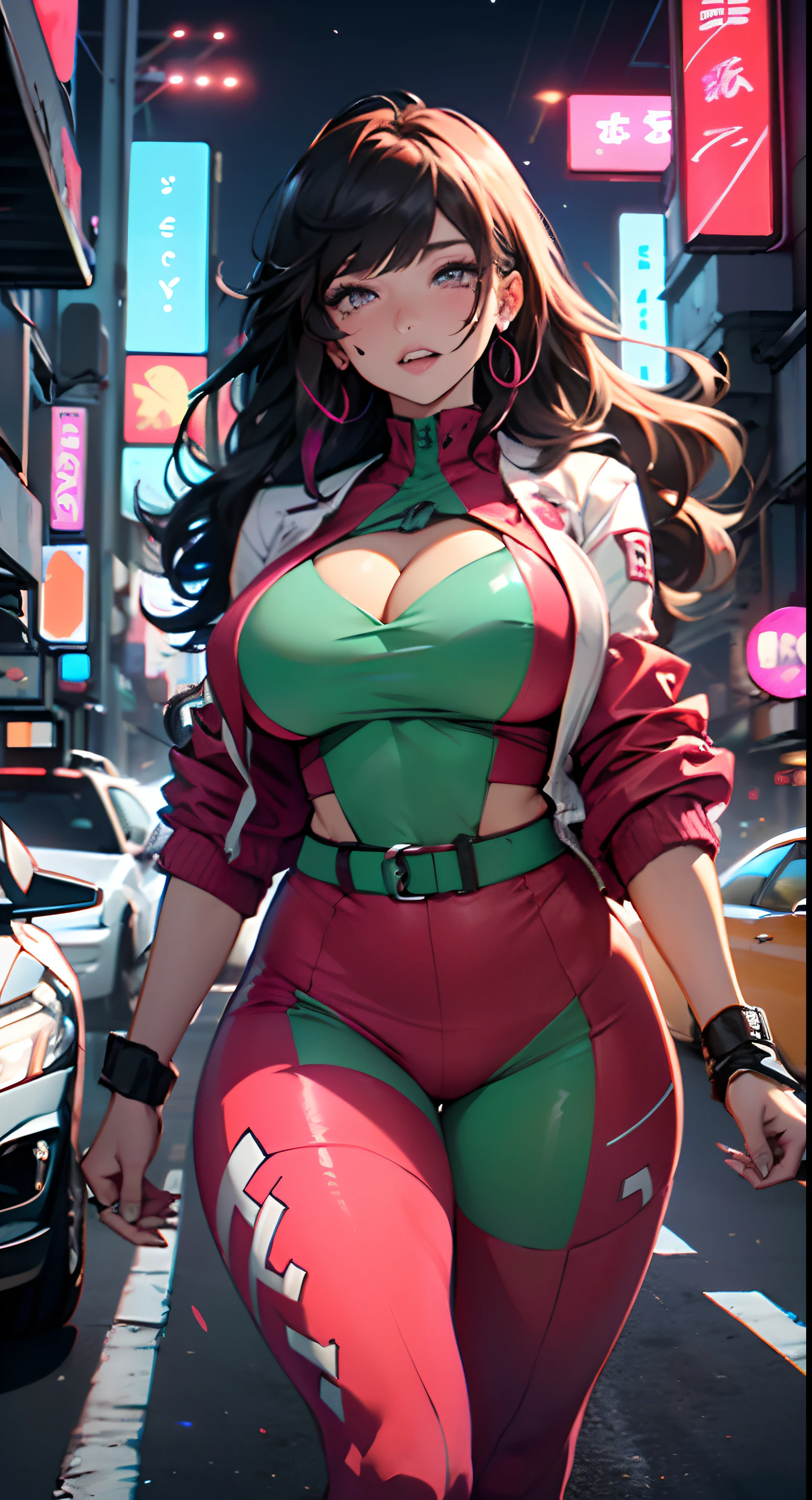 Ultra-realistic 8K CG,Flawless face,flawless perfection,,full bodyesbian,One-piece tights,Conjoinment,Light green latex set,Standing on the ground,poster for,huge tit,Huge breasts,A sagging breast,long leges,Slim,being thin,tightsuit