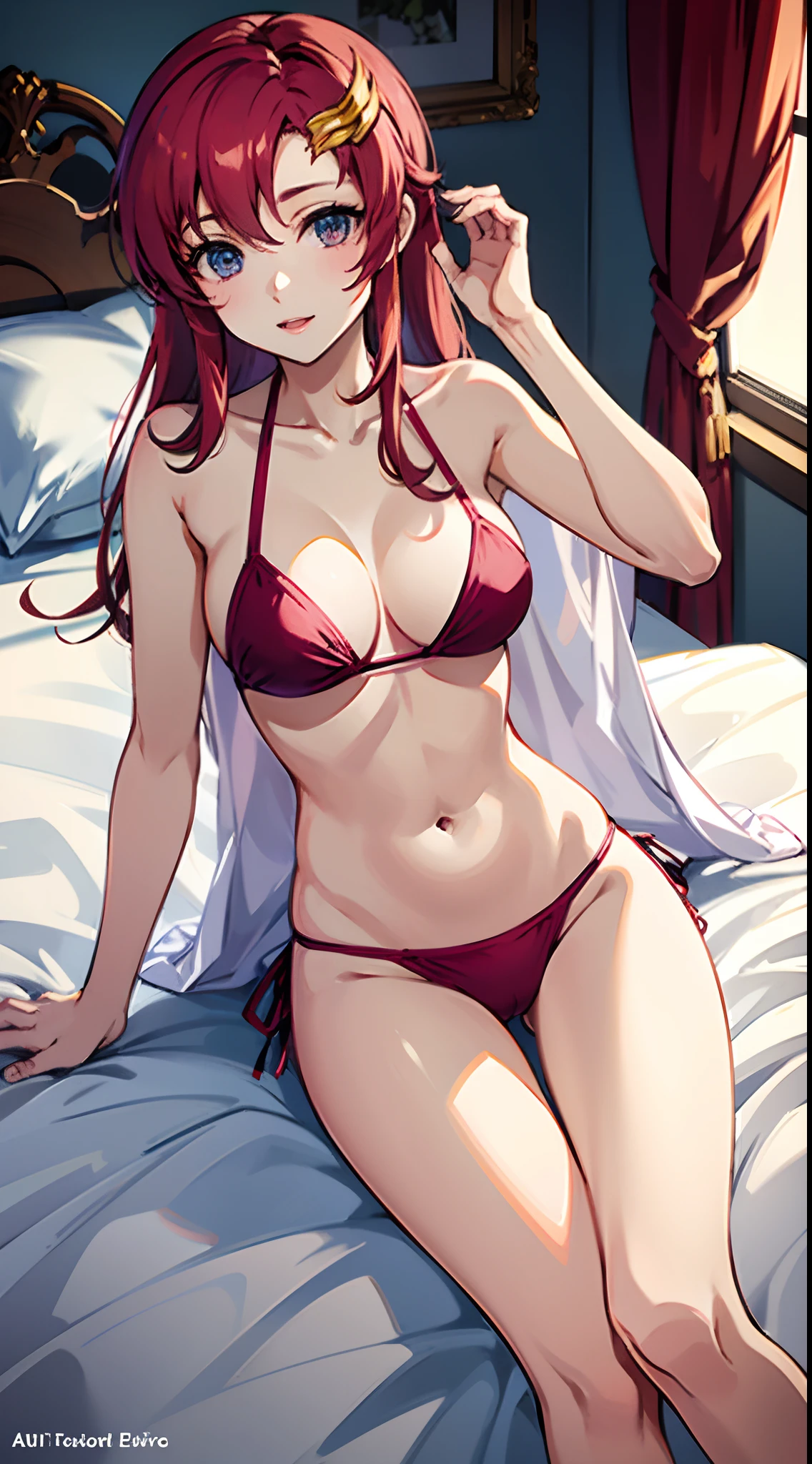 String bikini, Lacus, laying on bed in bedroom,