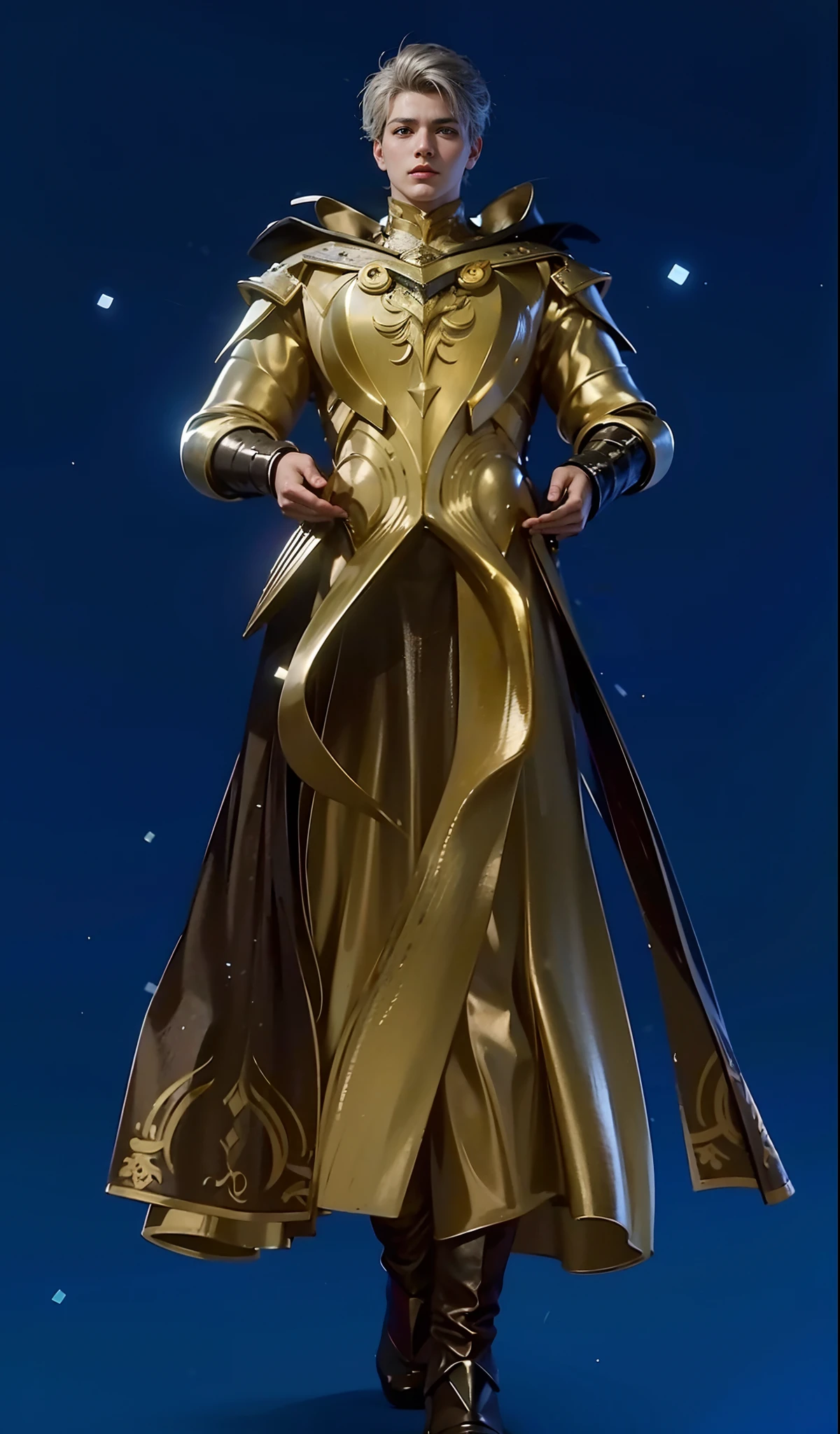 Handsome boy, best quality, photo, 4k,looking at viewer,full body,wear platinum armor,