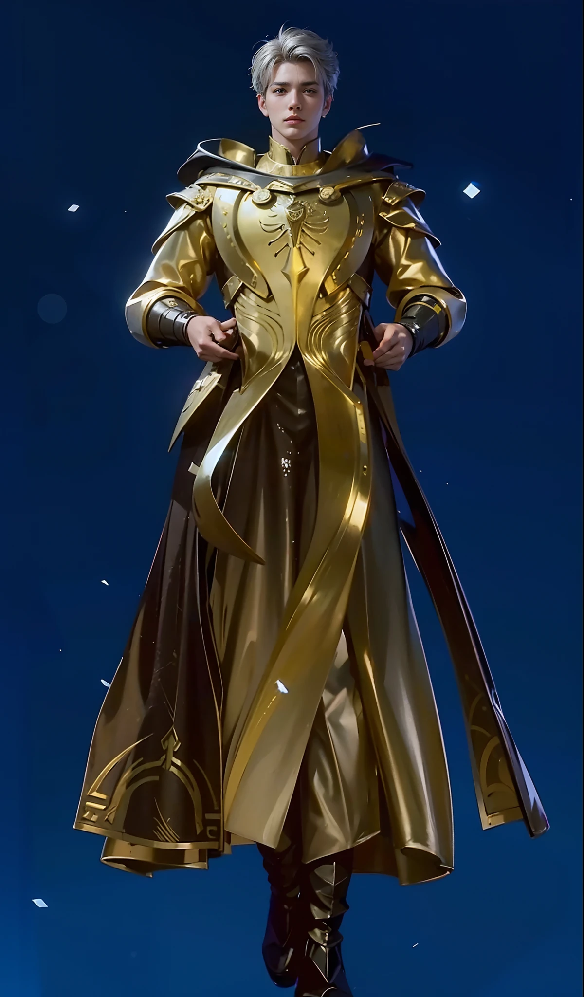 Handsome boy, best quality, photo, 4k,looking at viewer,full body,wear platinum armor,