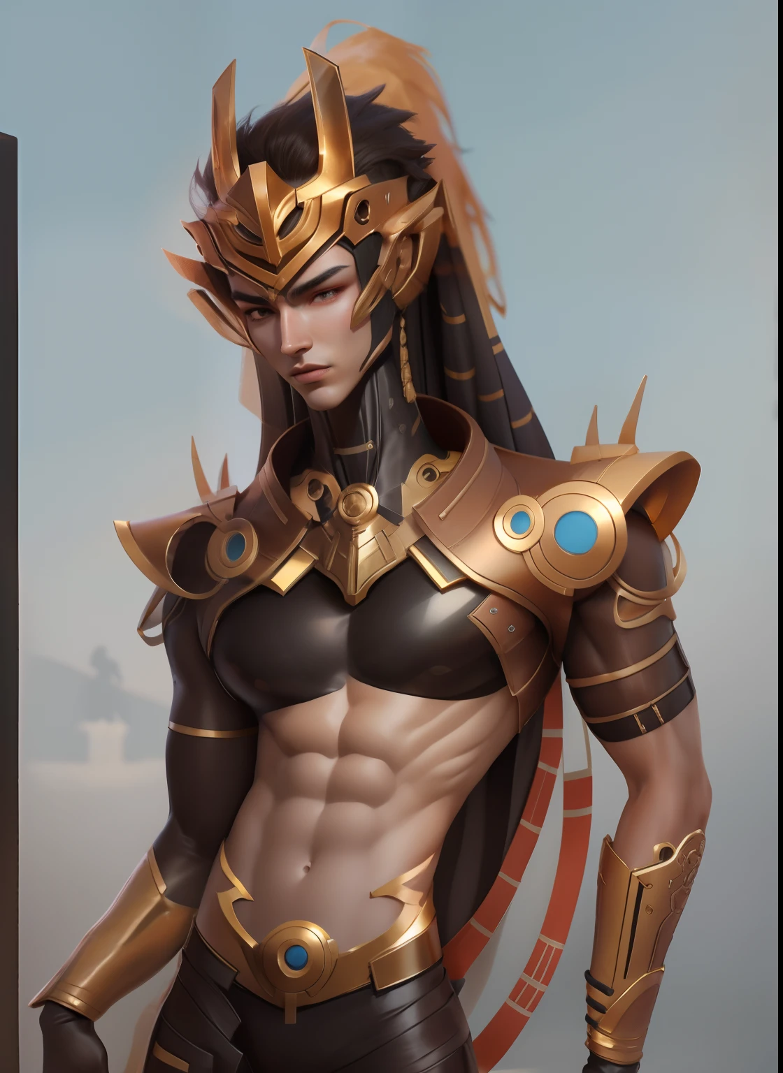Sculptural model design,Escultura,male people,Handsome,Future tech wind,cyber punk perssonage,musculous,Wu Yifan(Blank background),Egyptian style color scheme