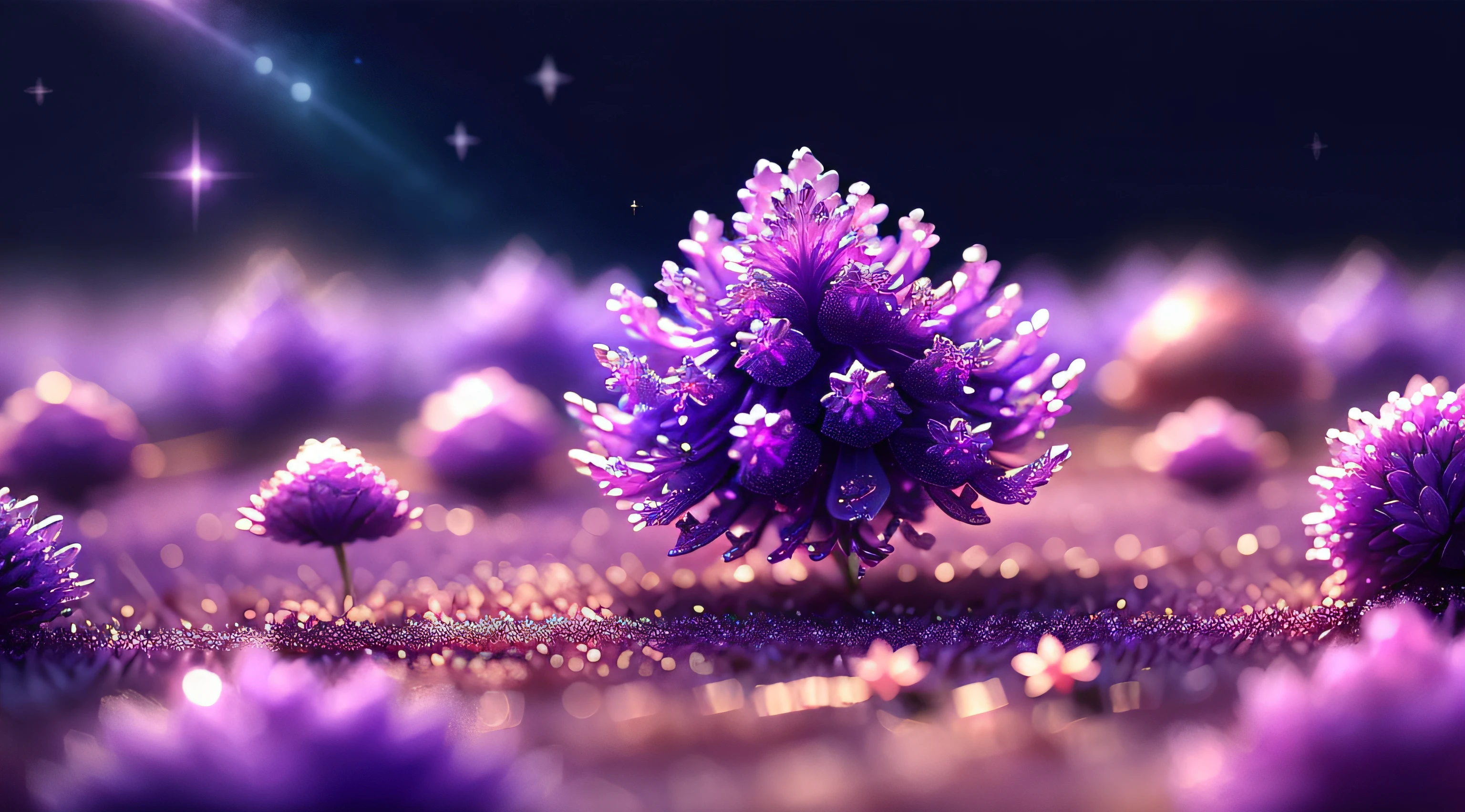 Crystal Lavender Field、, Fantasia、intergalactic、cleanness、, glinting、Shines、magnifica、colourfull、, magical photography, Dramatic Lighting, photorealisim, The ultra-detailliert, depth of fields, hight resolution, 4K