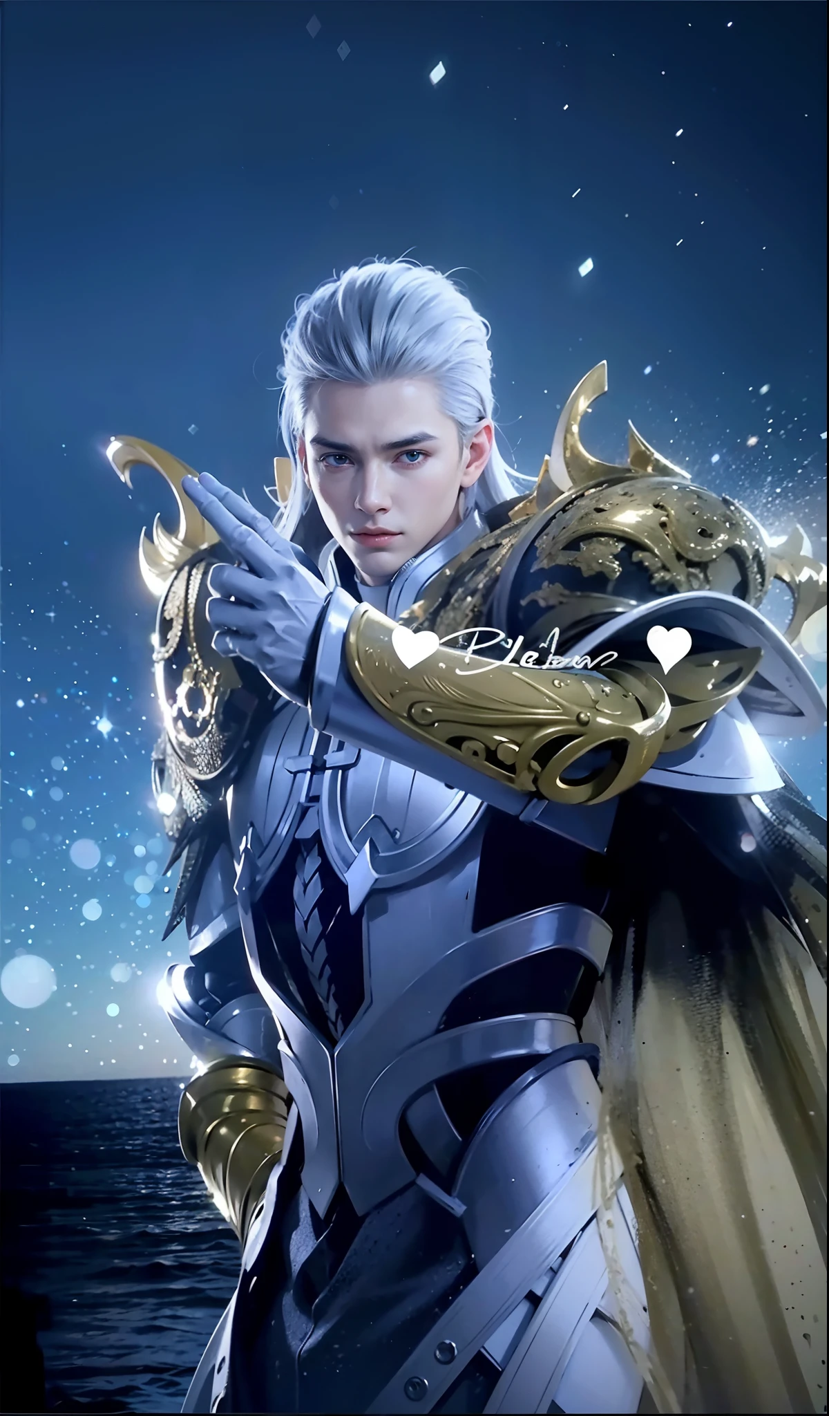 Handsome boy, best quality, photo, 4k,looking at viewer,full body,wear platinum armor,