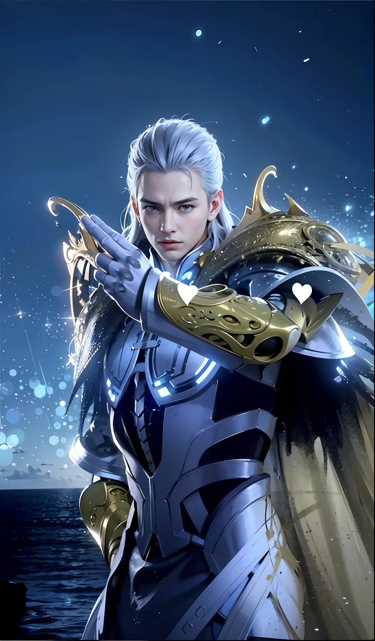 Handsome boy, best quality, photo, 4k,looking at viewer,full body,wear platinum armor,