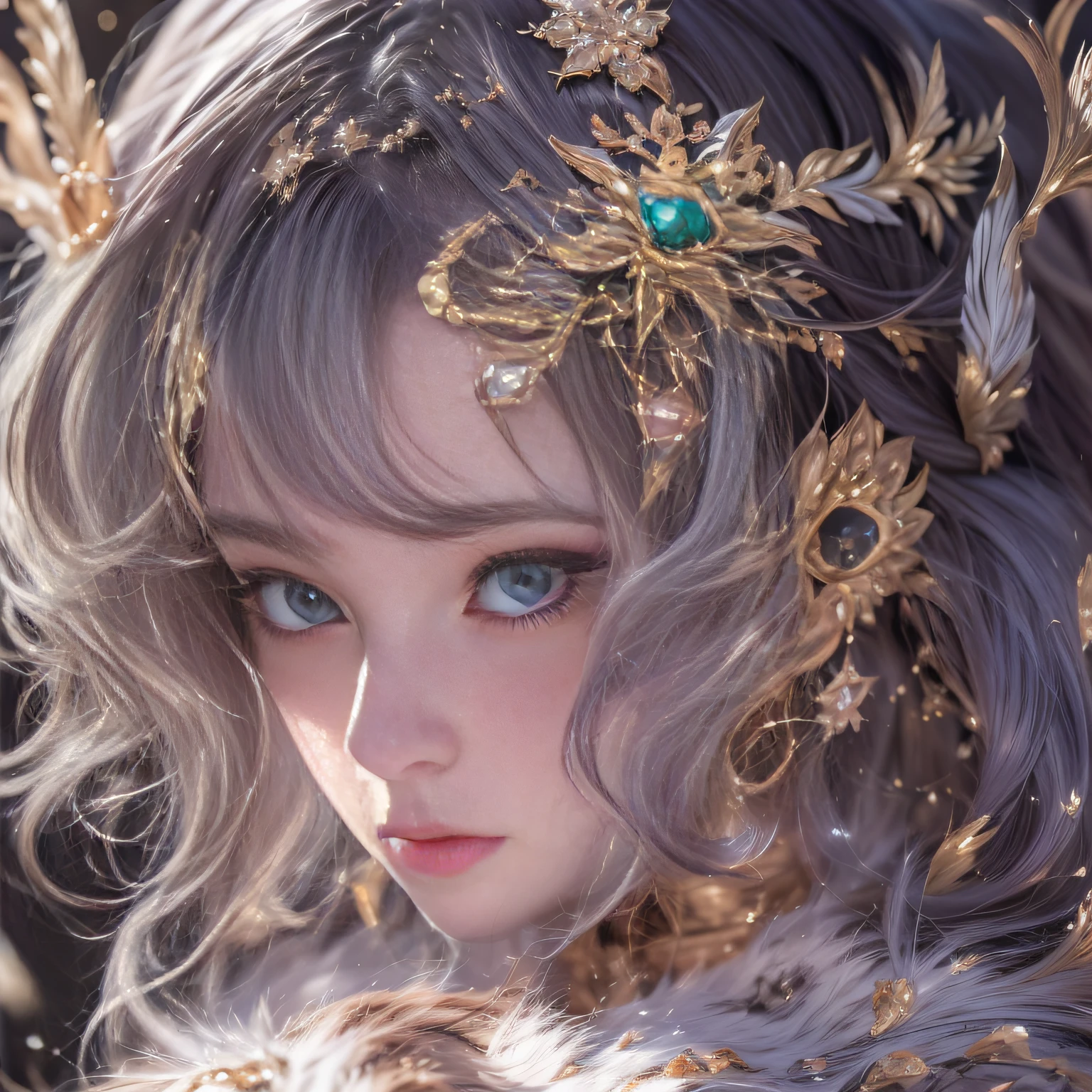32K(tmasterpiece,k hd,hyper HD,32K)short detailed hair,Gold jewelry area in the back room,Flame Girl ,Yao Lang protector (realisticlying:1.4),Python pattern robe,Purple-pink tiara,Snowflakes fluttering,The background is pure,Hold your head high,Be proud,The nostrils look at people, A high resolution, the detail, RAW photogr, Sharp Re, Nikon D850 Film Stock Photo by Jefferies Lee 4 Kodak Portra 400 Camera F1.6 shots, Rich colors, ultra-realistic vivid textures, Dramatic lighting, Unreal Engine Art Station Trend, cinestir 800,Hold your head high,Be proud,The nostrils look at people