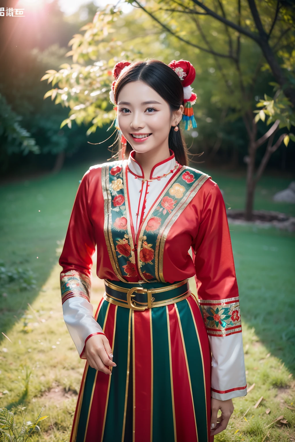 (8K分辨率,Vista full body photo),(1womanl,20yr old,s delicate face,详细的脸,Redlip,Fair smooth skin,(Classic Hmong costume:1.4,(The clothes are decorated with floral fabrics,The cuffs are multi-colored horizontal strips,Cardigans,Short waist long version),Headband silver bun hairpins,Silver necklace,),(pleatedskirt,There is a belt(Hmong embroidery、batik)),耳Nipple Ring,bangle,Tall and tall,The action of the dialog box,perfect hand,Ultra-fine clothing material),(Traditional Xijiang Miao village,Festive party night background in cottage,Exquisite environmental details),(exhilarated,confident smile,Rejoice),(profesional lighting,动态照明),((The colors are more balanced,(black in color,blue colors,red colour))),(Golden section,Cinema lenses,Hasselblad photograp,tmasterpiece:1.3),(Miaozhai idol,Focus on the field,trendsetting,Folklore artist,Art platform)