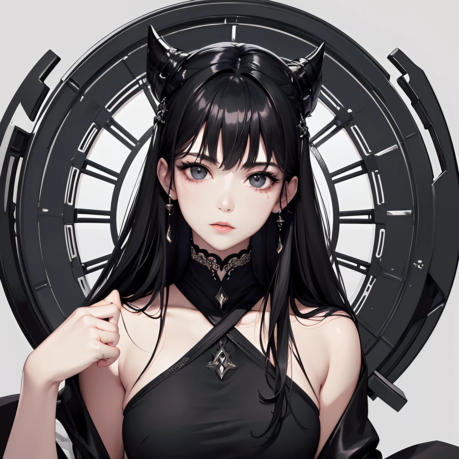 ​masterpiece、top-quality、hight resolution、High-quality images、8K、1womanl、detaileds、Detailed eye depiction、skin gloss、Lustrous black hair、Monochrome grayscale、Lisa、portlate、hunter、Dream Story
